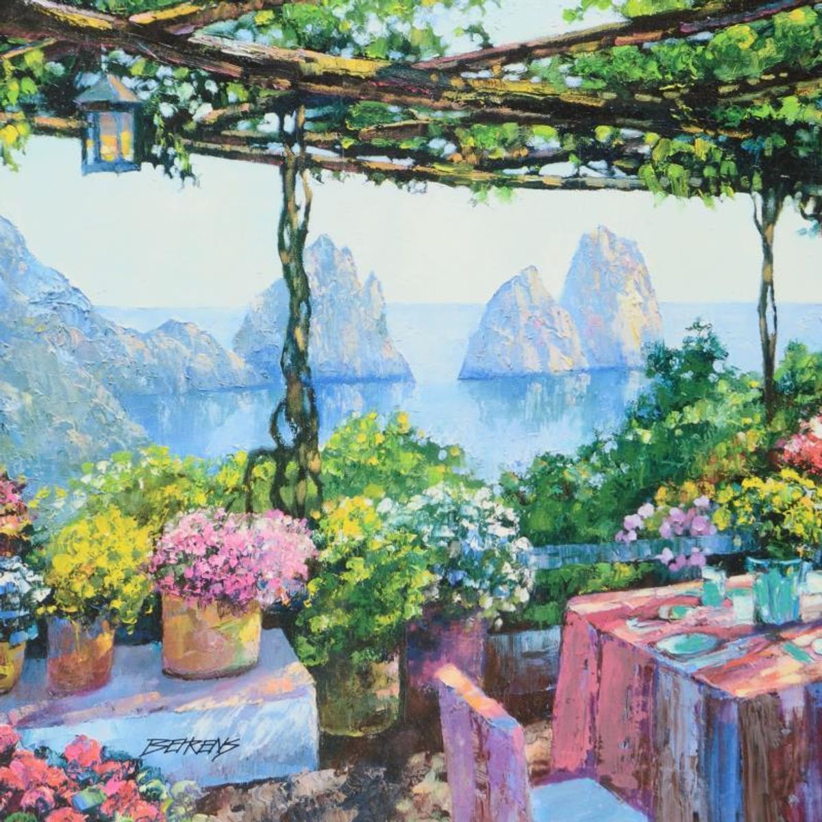 Howard Behrens (1933-2014), "Table For Two, Capri" Limited Edition on Canvas, Numbered and Signed with COA.