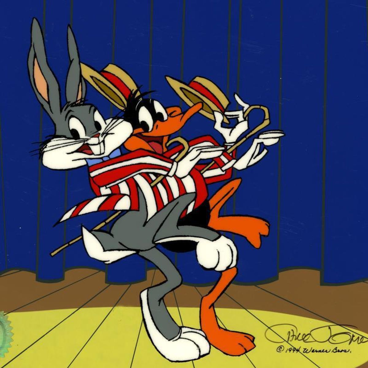 Chuck Jones (1912-2002), "Bugs And Daffy: Curtain Call" Hand Signed Limited Edition Animation Cel with Hand Painted Color; Certificate of Authenticity.