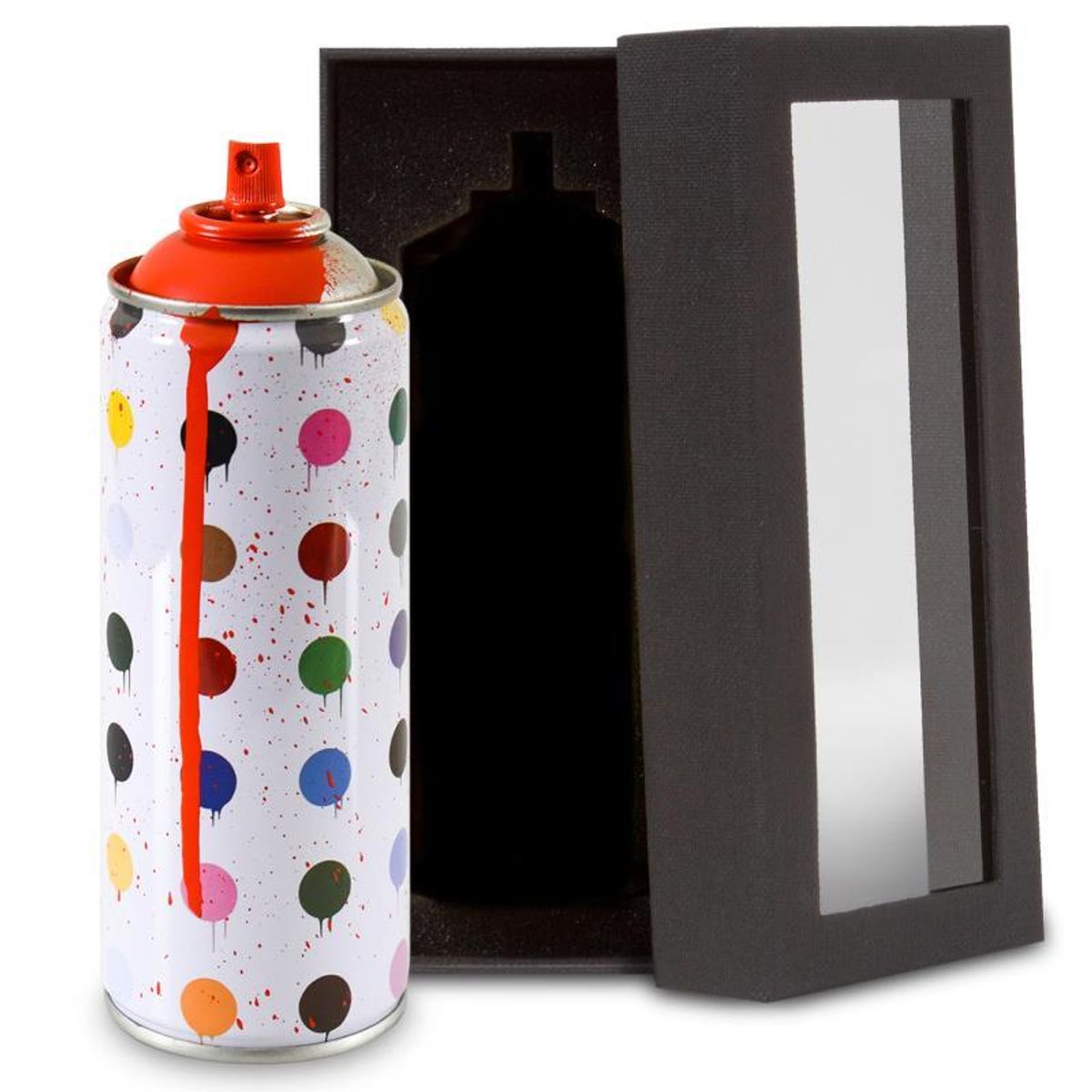 Mr. Brainwash, "Hirst Dots (Red)" Limited Edition Hand Painted Spray Can with Plate Signature.