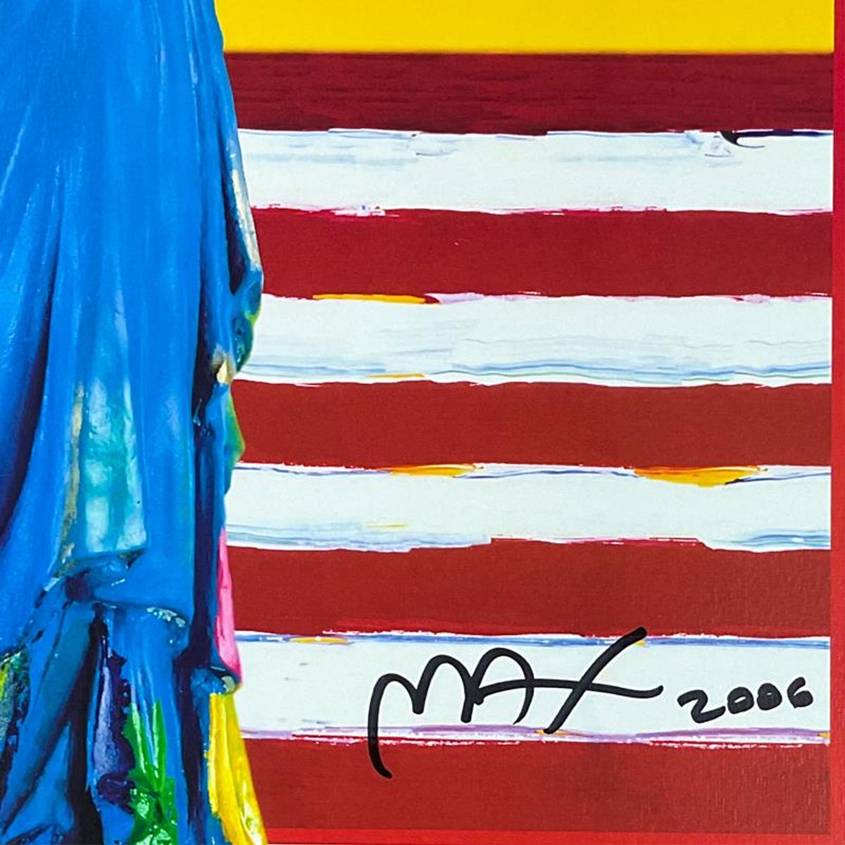 Peter Max (1937-2026), "Liberty with Earth & Flag" Framed Hand Signed Offset Lithograph with Letter of Authenticity.