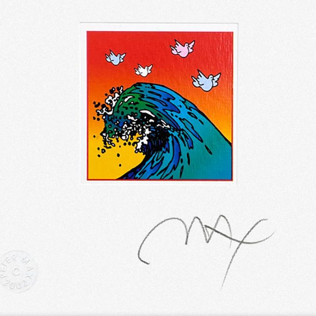 Peter Max (1937-2026), "Great Wave with Doves" Framed Limited Edition Lithograph, Numbered and Hand Signed with Certificate of Authenticity.
