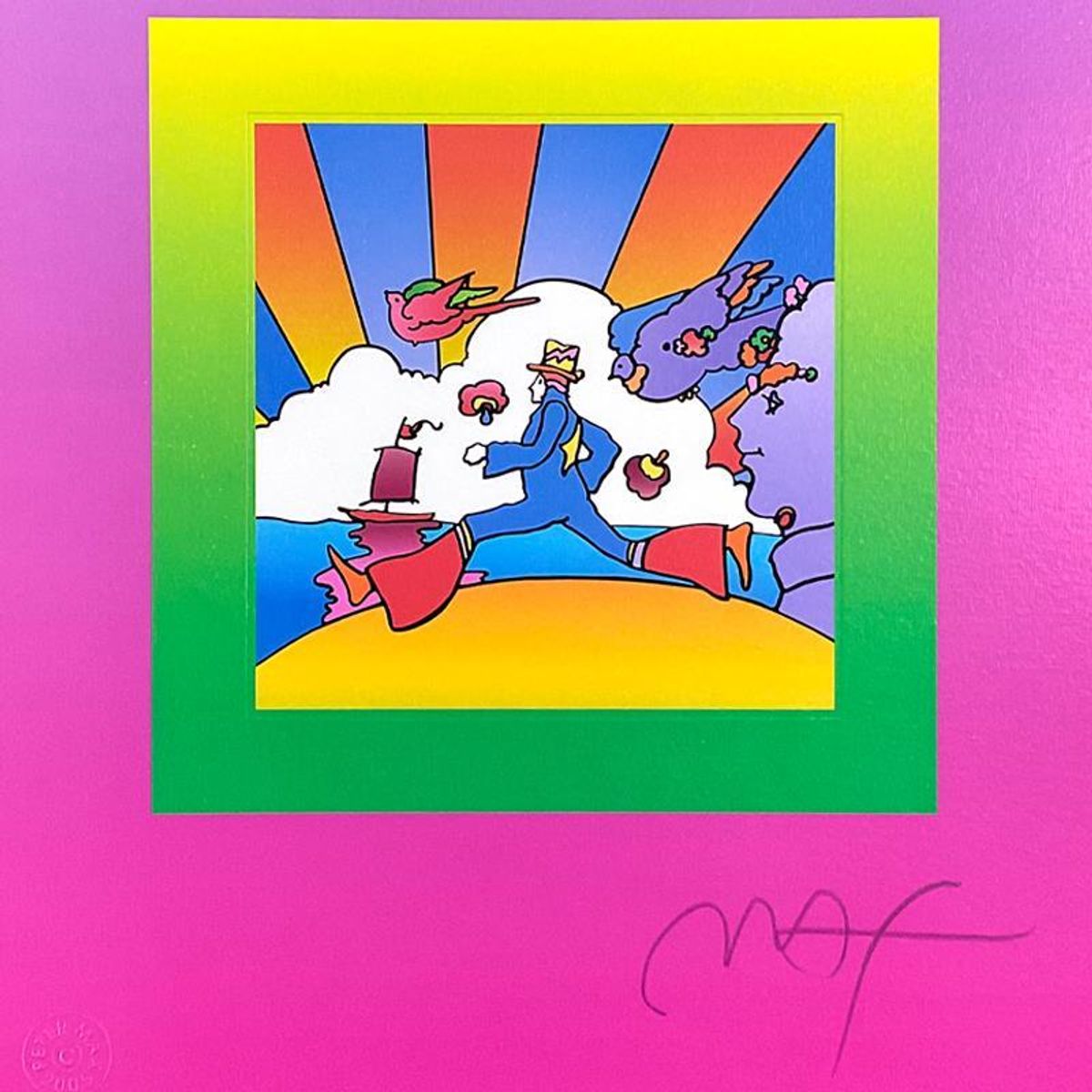 Peter Max (1937-2026), "Cosmic Runner on Blends" Framed Limited Edition Lithograph, Numbered and Hand Signed with Certificate of Authenticity.