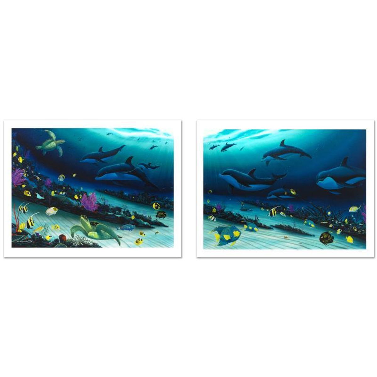 Wyland, "Radiant Reef" Hand Signed Limited Edition Giclee Diptych on Canvas with Certificate of Authenticity.
