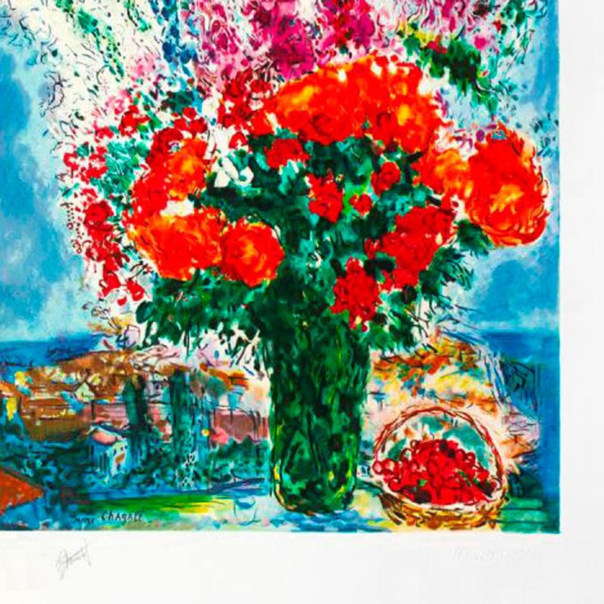 Marc Chagall (1887-1985), "Le Bouquet De Renoncules" Framed Limited Edition Lithograph with Letter of Authenticity.
