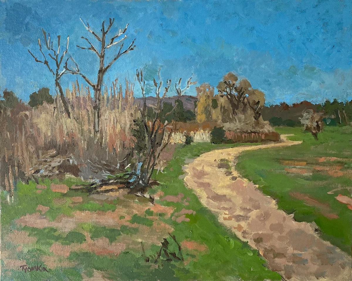 Boris Tyomkin - Oil on Board "Early Spring. Balboa Park, Los Angeles"