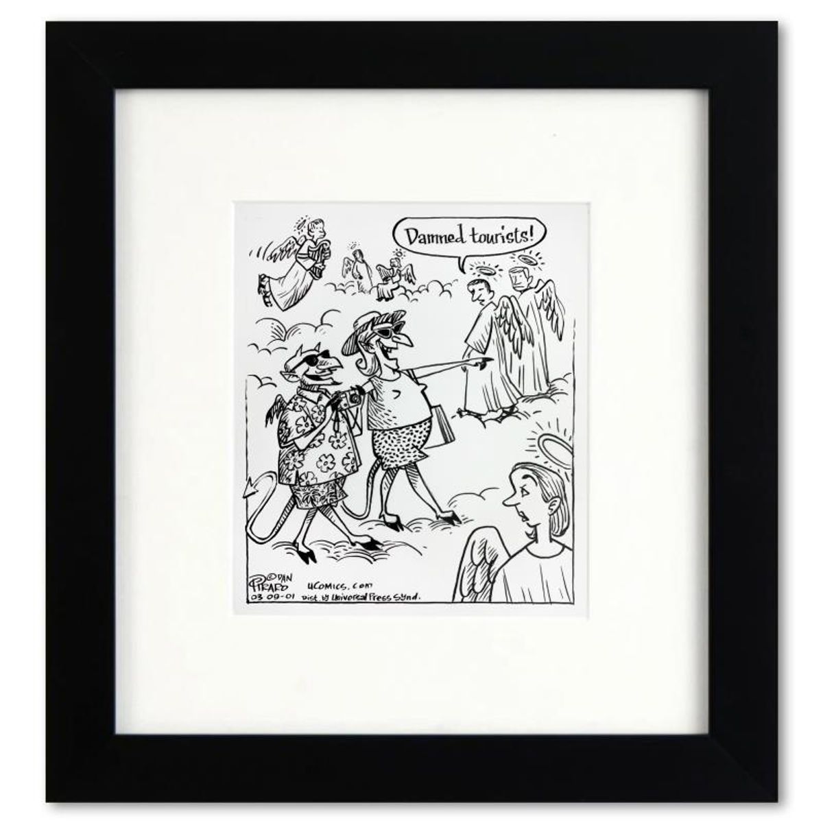 Bizarro, "Heaven Tourists" is a Framed Original Pen & Ink Drawing by Dan Piraro, Hand Signed with Letter of Authenticity.