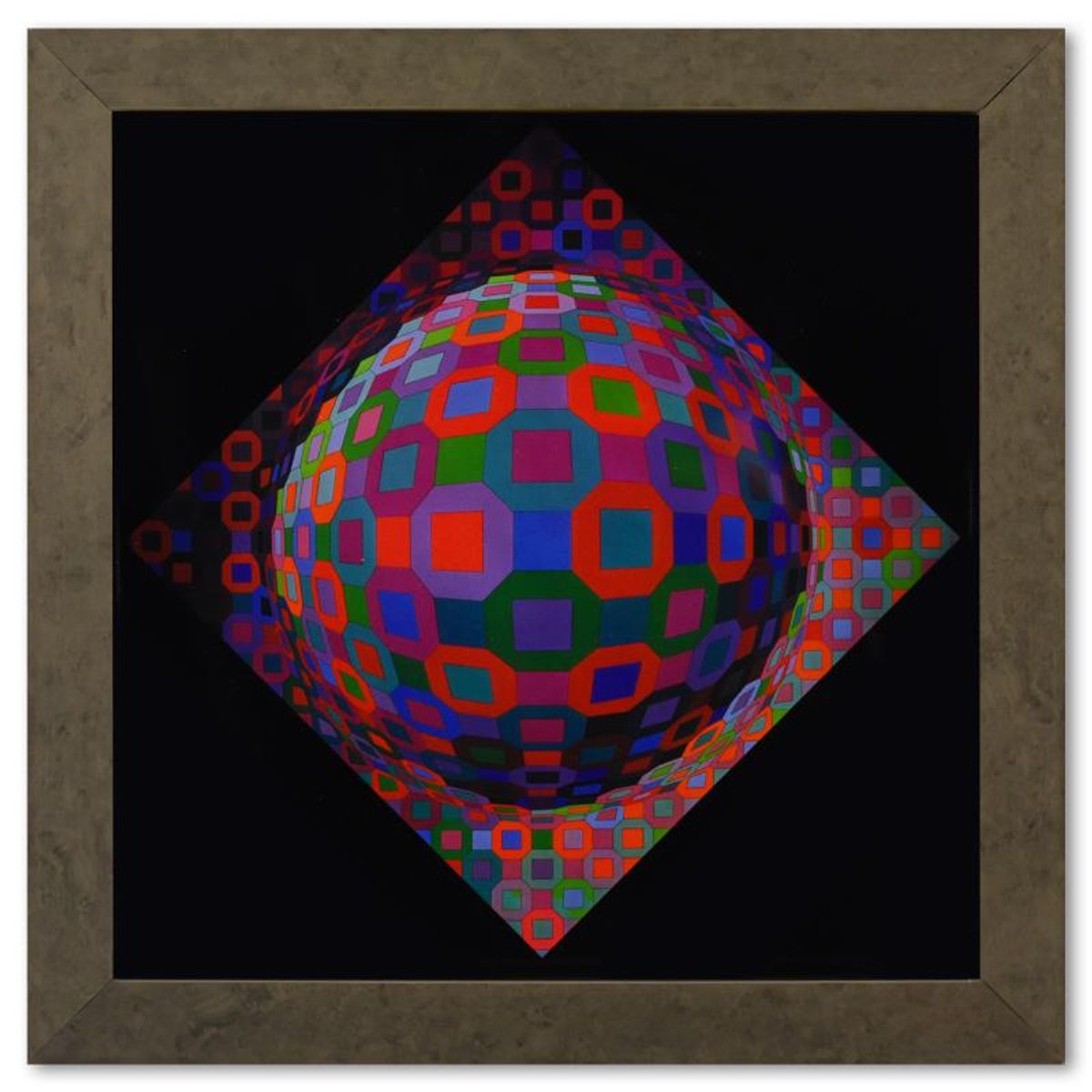 Victor Vasarely (1908-1997), "Okta - Pos de la serie Structures Universelles De L'Octogone (Triptych)" Framed 1975 Heliogravure Prints with Letter of Authenticity