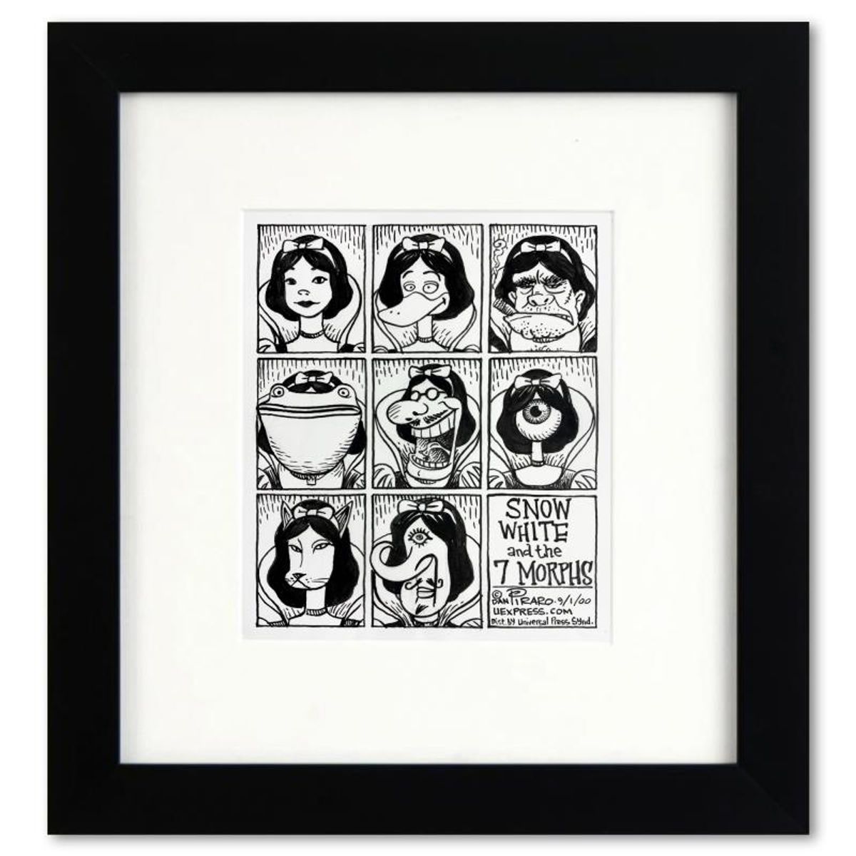Bizarro, "Snow White and the 7 Morphs" is a Framed Original Pen & Ink Drawing by Dan Piraro, Hand Signed with Letter of Authenticity.