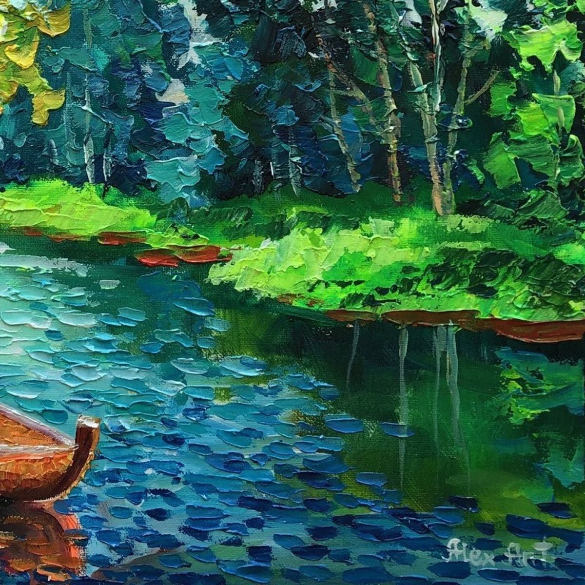Alexander Antanenka, "Blue Lake" Hand Signed Original Painting on Canvas with Letter of Authenticity.