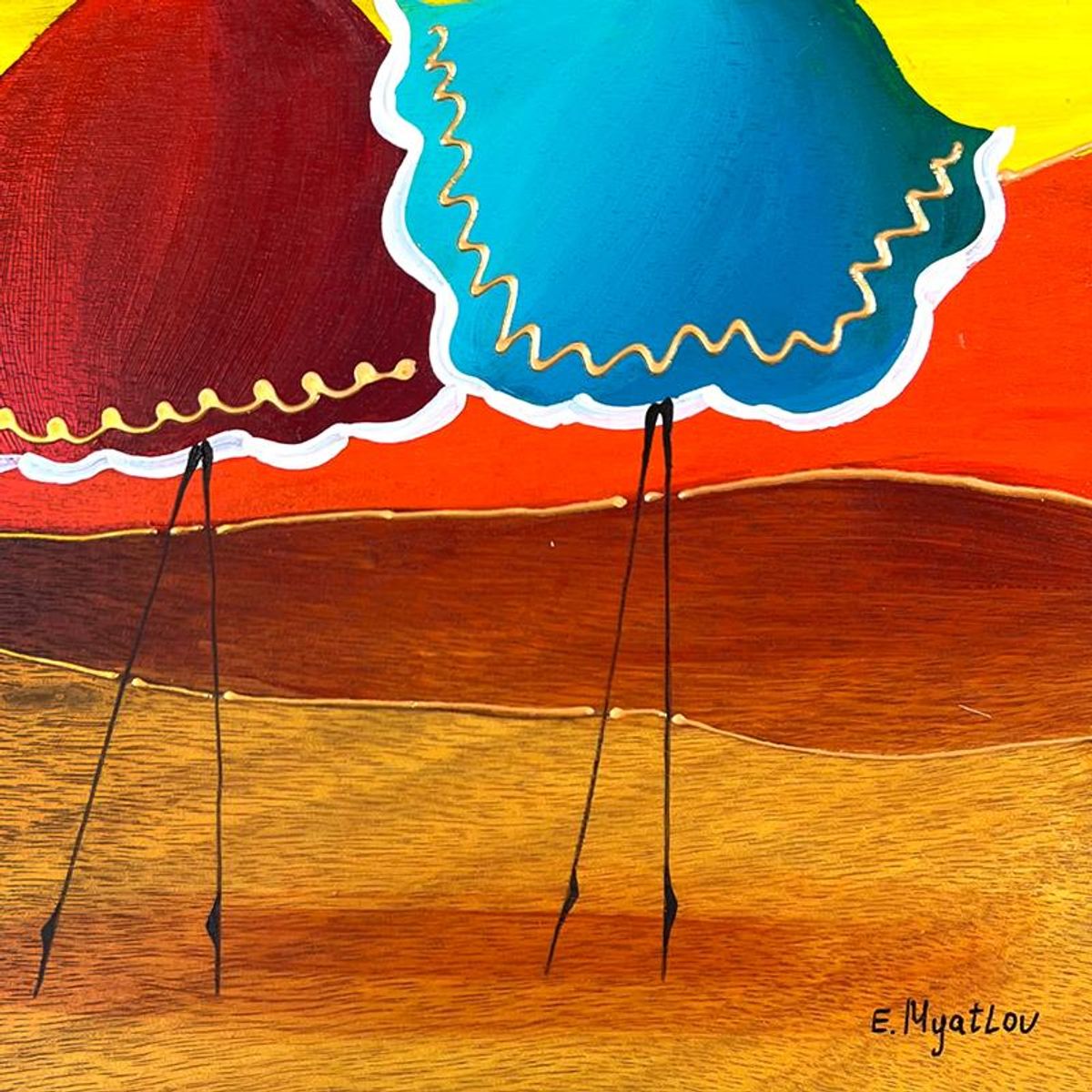 Ester Myatlov, Hand Signed Original Painting on Wood Panel with Letter of Authenticity.