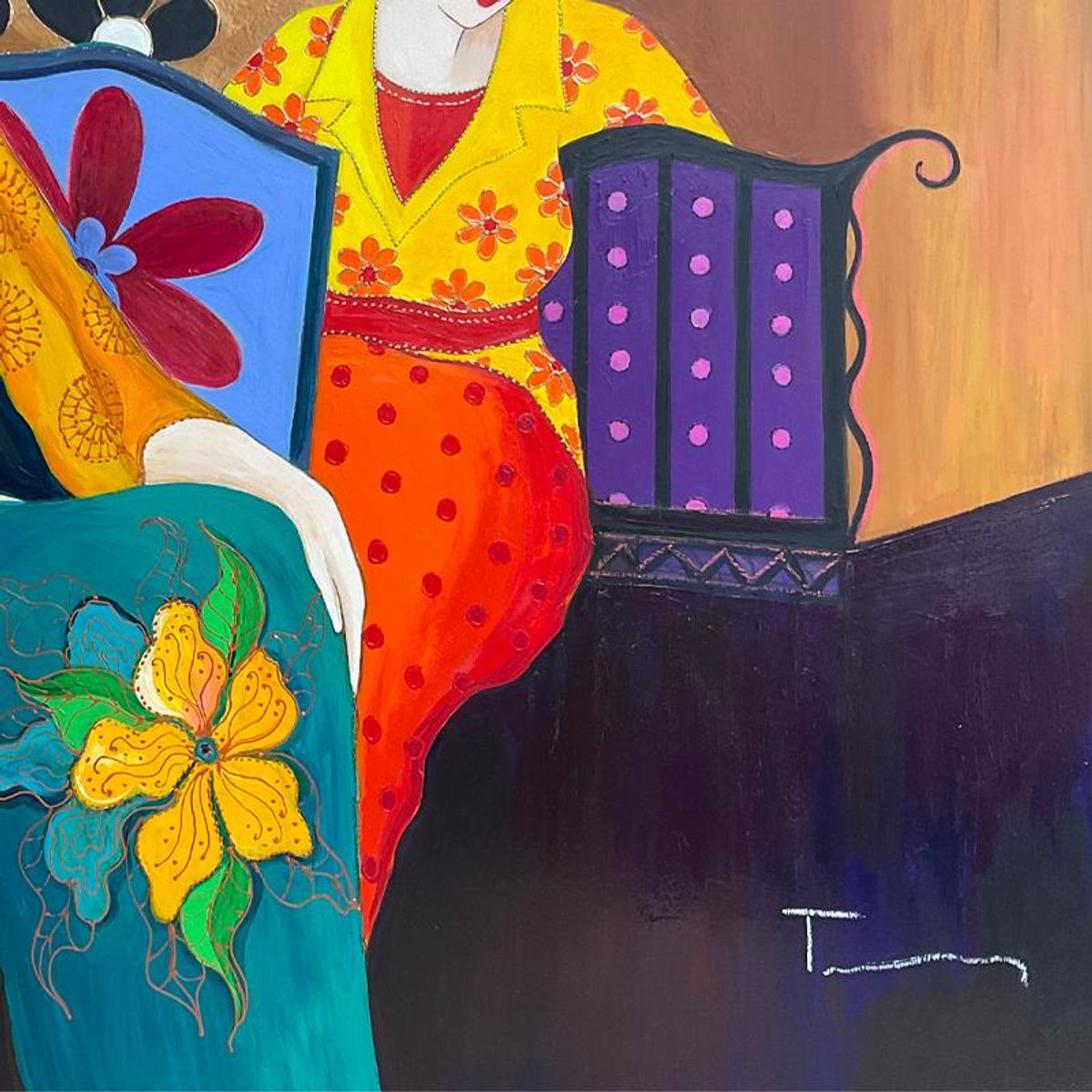 Itzchak Tarkay (1935-2012), "A Brief Respite" One-of-a-Kind Mixed Media Over Paint on Wood, Hand Signed with Letter of Authenticity