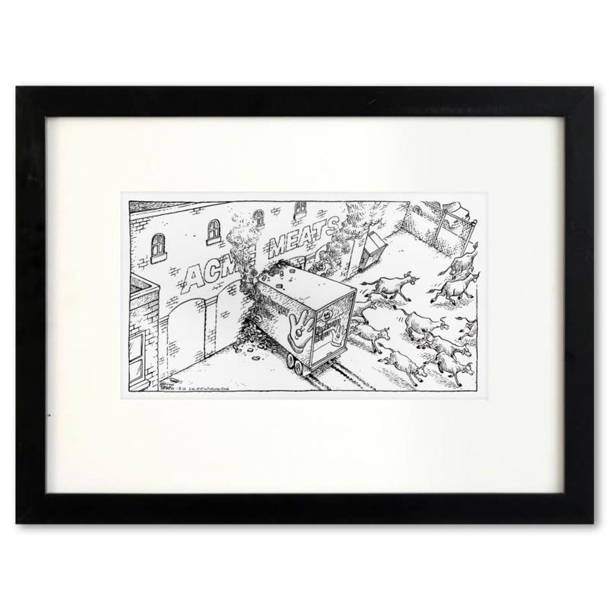 Bizarro, "Meat Factory" is a Framed Original Pen & Ink Drawing by Dan Piraro, Hand Signed with Letter of Authenticity.