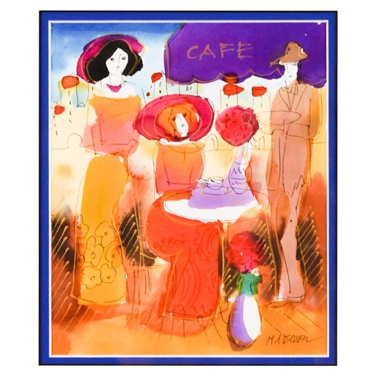 Moshe Leider, Framed Original Mixed Media Watercolor Painting, Hand Signed with Letter of Authenticity.