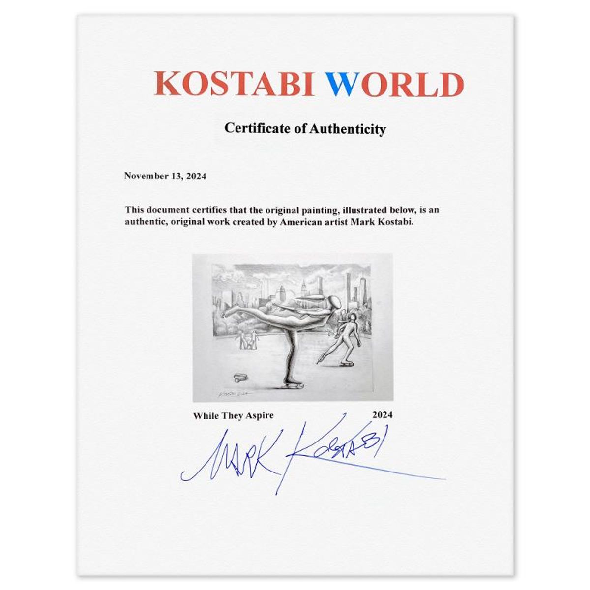 Mark Kostabi, "While They Aspire" Framed Original Drawing on Paper, Hand Signed with Certificate of Authenticity