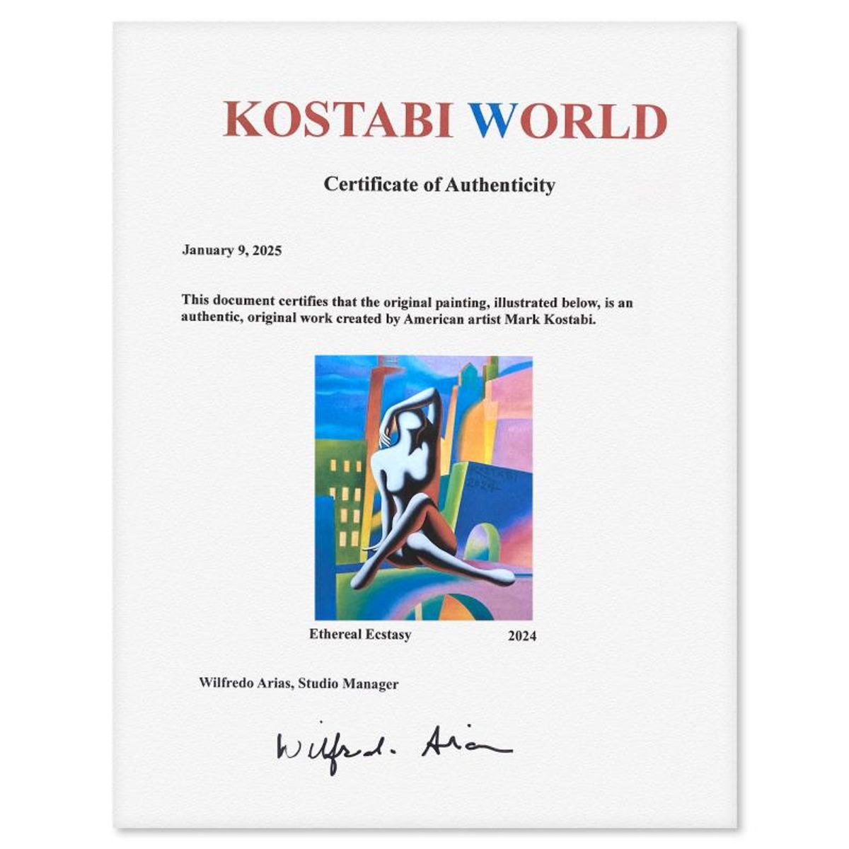 Mark Kostabi, "Etheral Ecstasy" Framed Original Oil Painting on Canvas, Hand Signed with a Certificate of Authenticity.