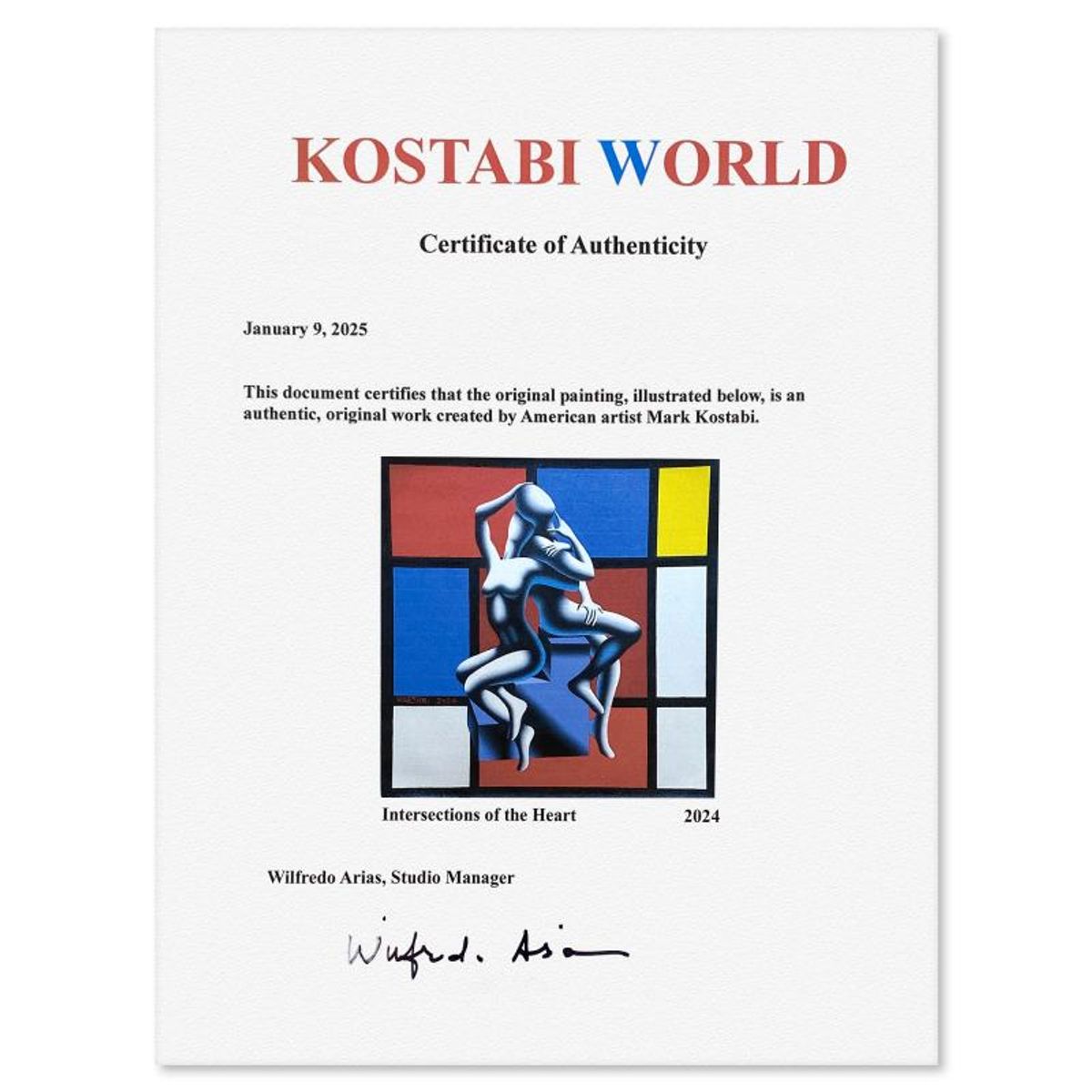 Mark Kostabi, "Intersection of the Heart" Framed Original Oil Painting on Canvas, Hand Signed with a Certificate of Authenticity.