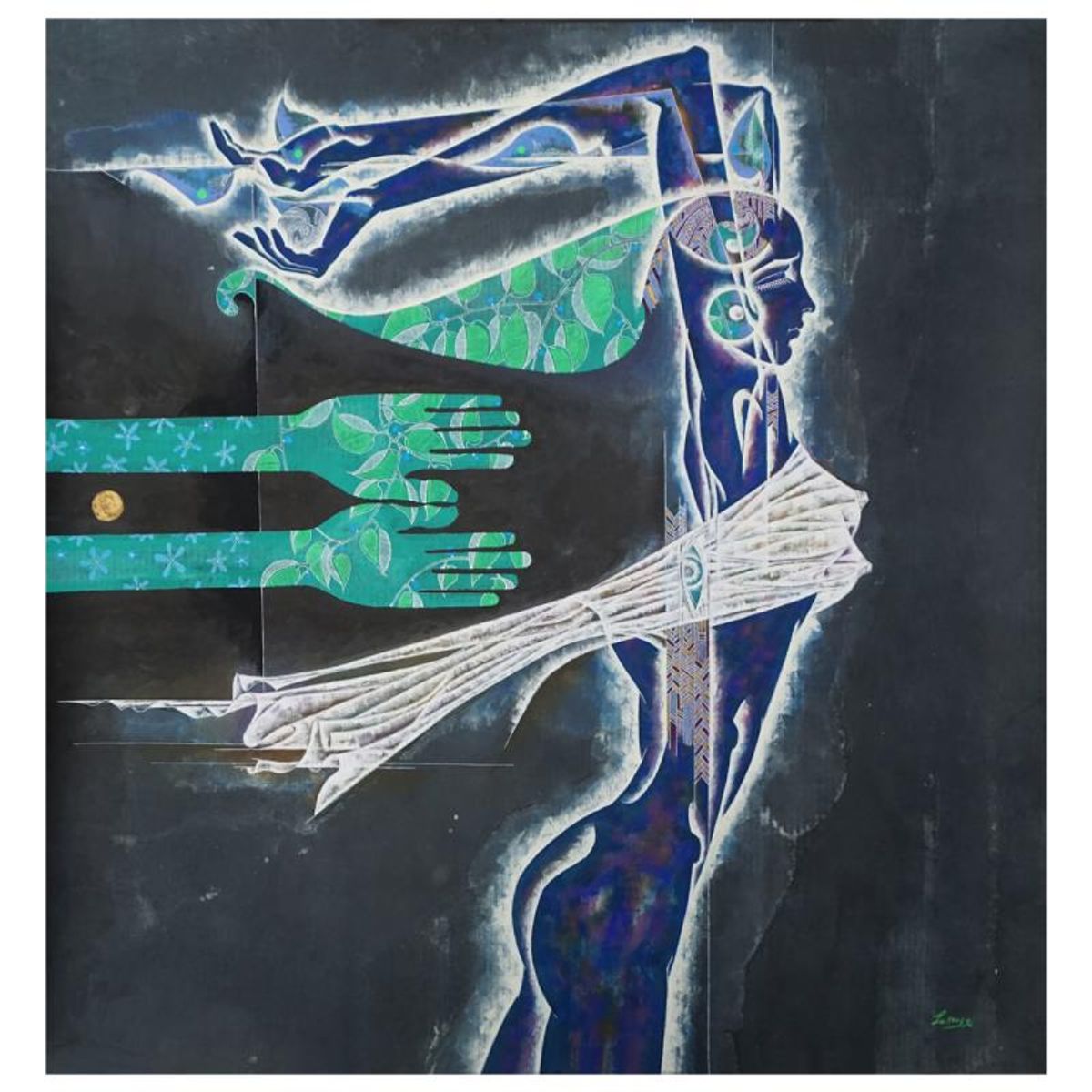 Lu Hong, "Apollo & Daphne II" Original Mixed Media Painting, Hand Signed and with Letter of Authenticity.