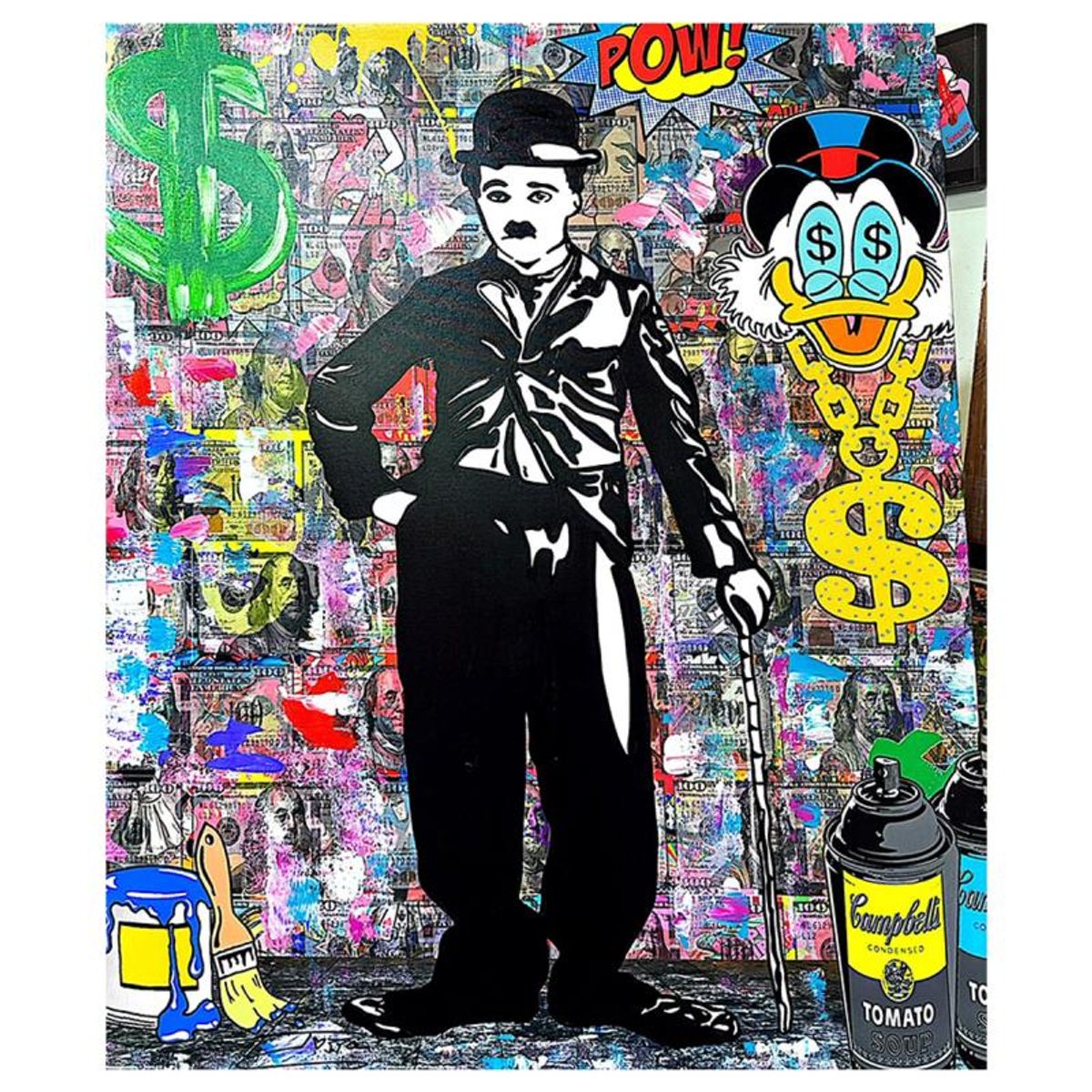 Jozza, "Forever Charlie" Unique Mixed Media on Canvas, Hand Signed Inverso with Letter of Authenticity.