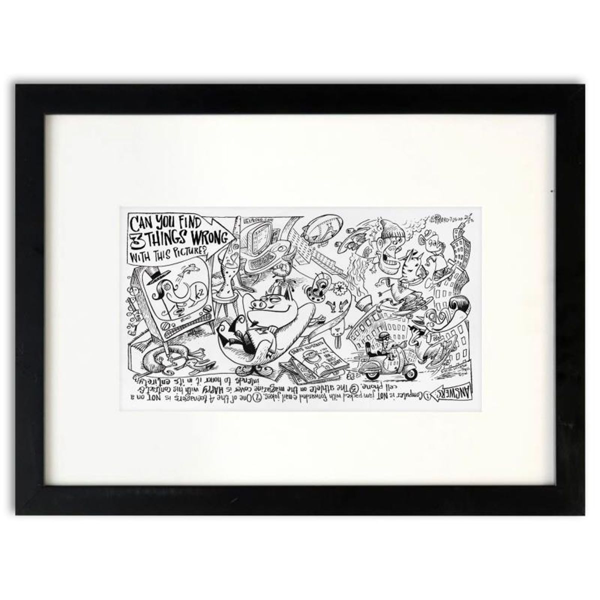 Bizarro, "Find What's Wrong" is a Framed Original Pen & Ink Drawing by Dan Piraro, Hand Signed with Letter of Authenticity.