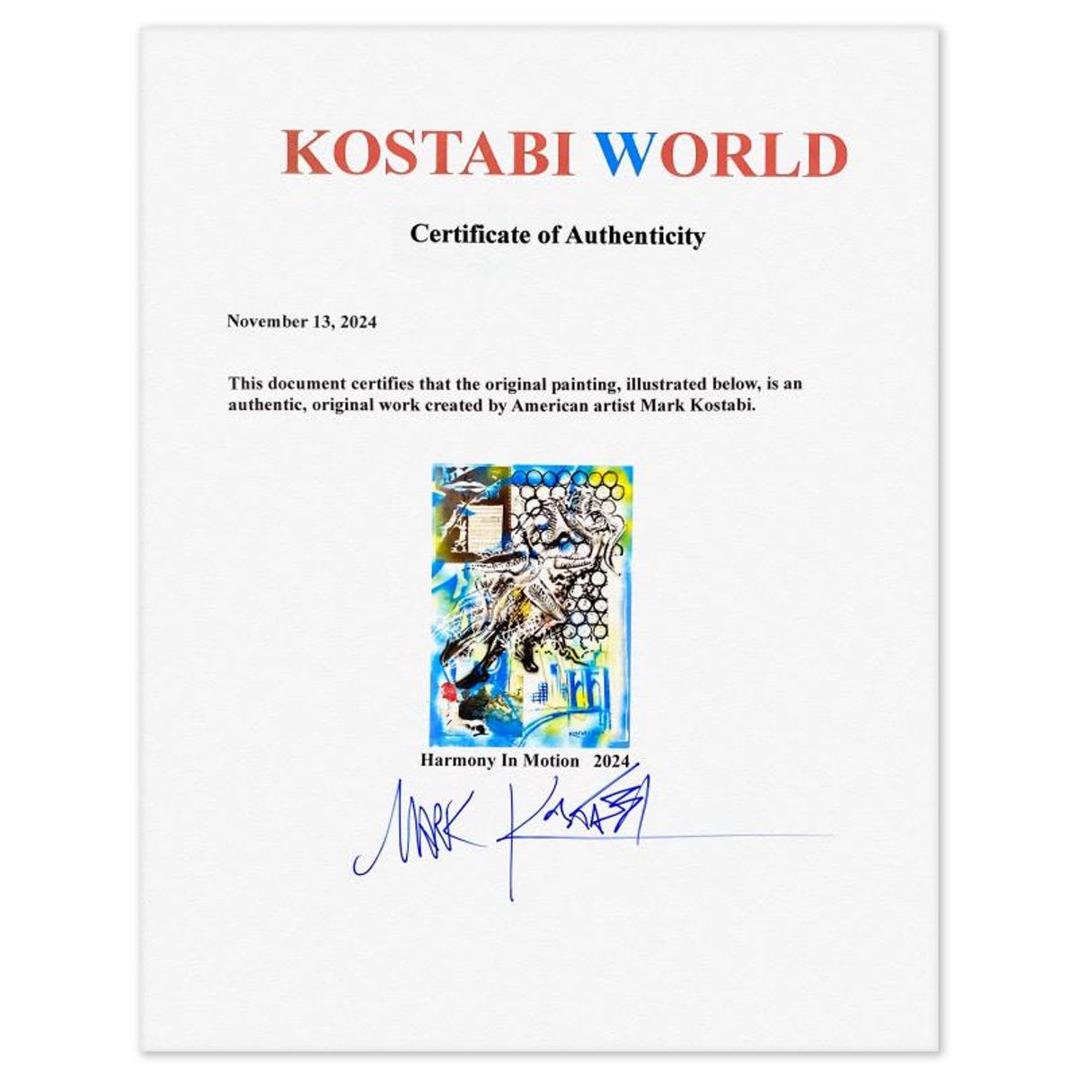 Mark Kostabi, "Harmony in Motion" Framed Original Mixed Media Painting, Hand Signed with Certificate of Authenticity.