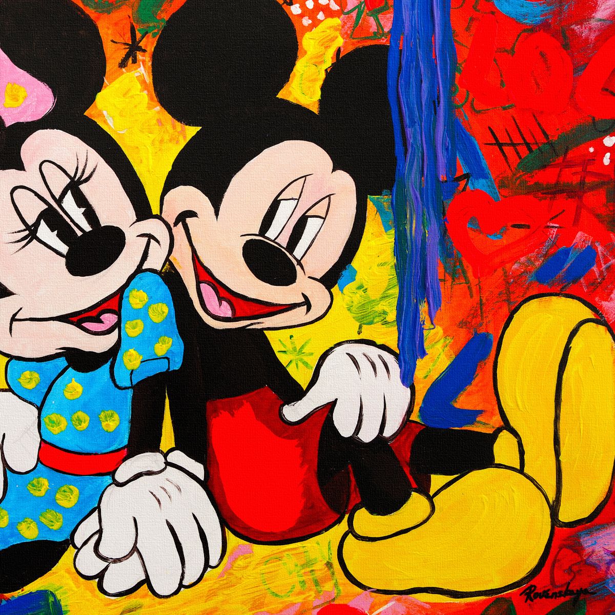 Nastya Rovenskaya- Mixed Media on Canvas "Mickey & Minnie"