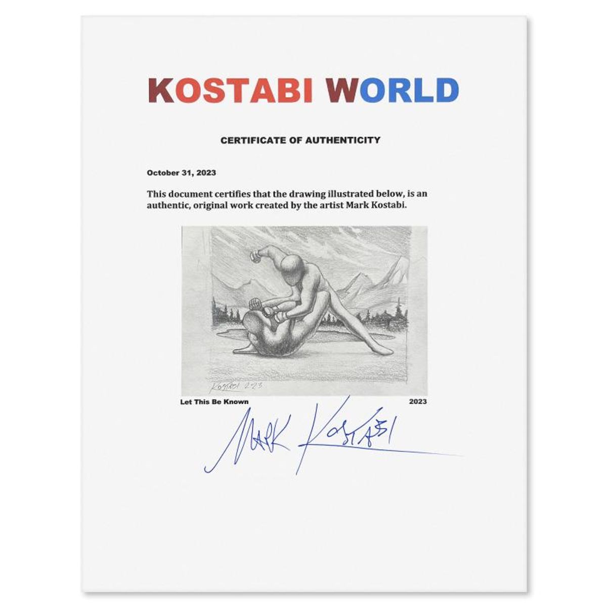 Mark Kostabi, "Let this be Known" Framed Original Drawing on Paper, Hand Signed with Certificate of Authenticity.