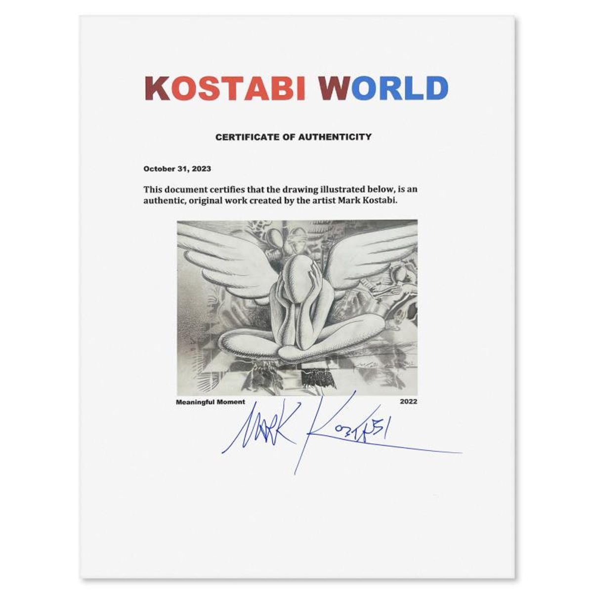 Mark Kostabi, "Meaningful Moment" Framed Original Drawing on Paper, Hand Signed with Certificate of Authenticity.