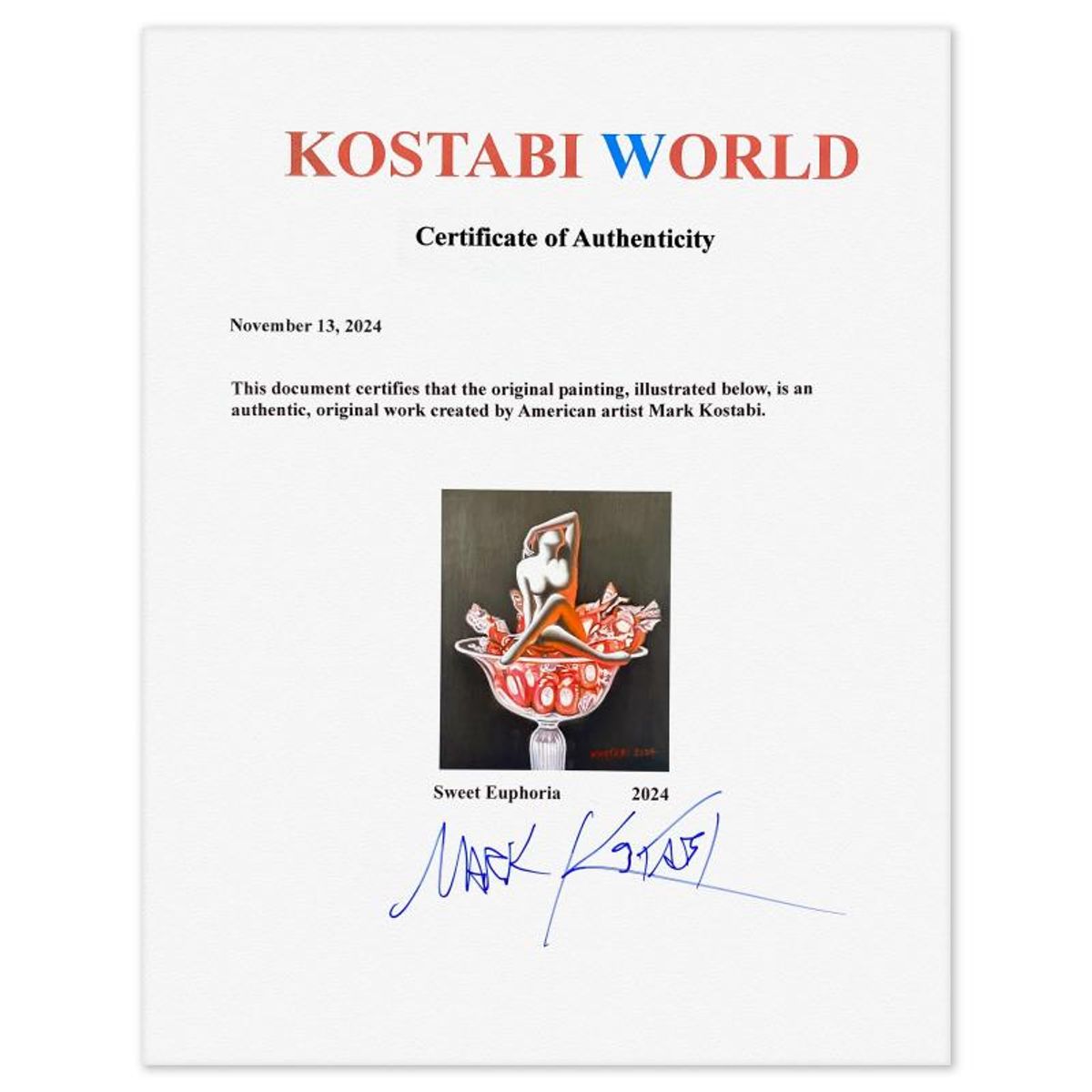 Mark Kostabi, "Sweet Euphoria" Framed Original Oil Painting on Canvas, Hand Signed with Letter of Authenticity.