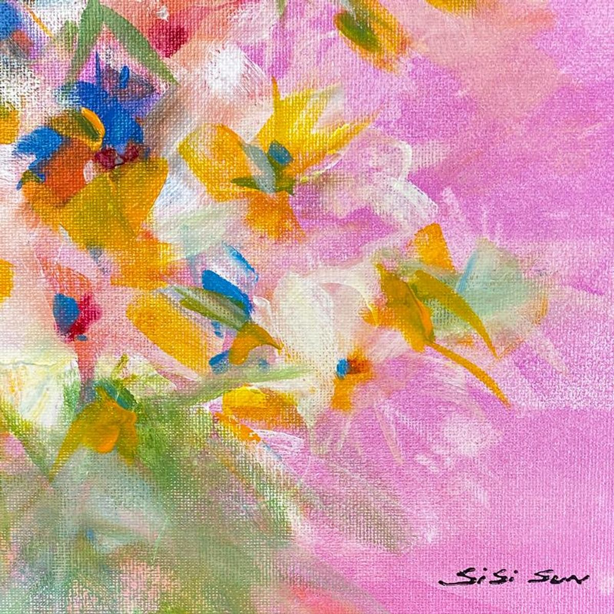 Sisi Sun, "Wild Flower" Original Acrylic Painting on Canvas Board, Hand Signed with Letter of Authenticity.