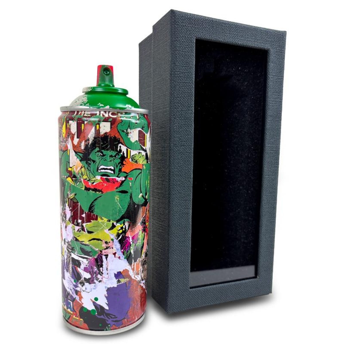 Mr Brainwash, "The Incredible Hulk - GREEN" Hand Painted Limited Edition Spray Can, Numbered and Signed with Certificate of Authenticity.