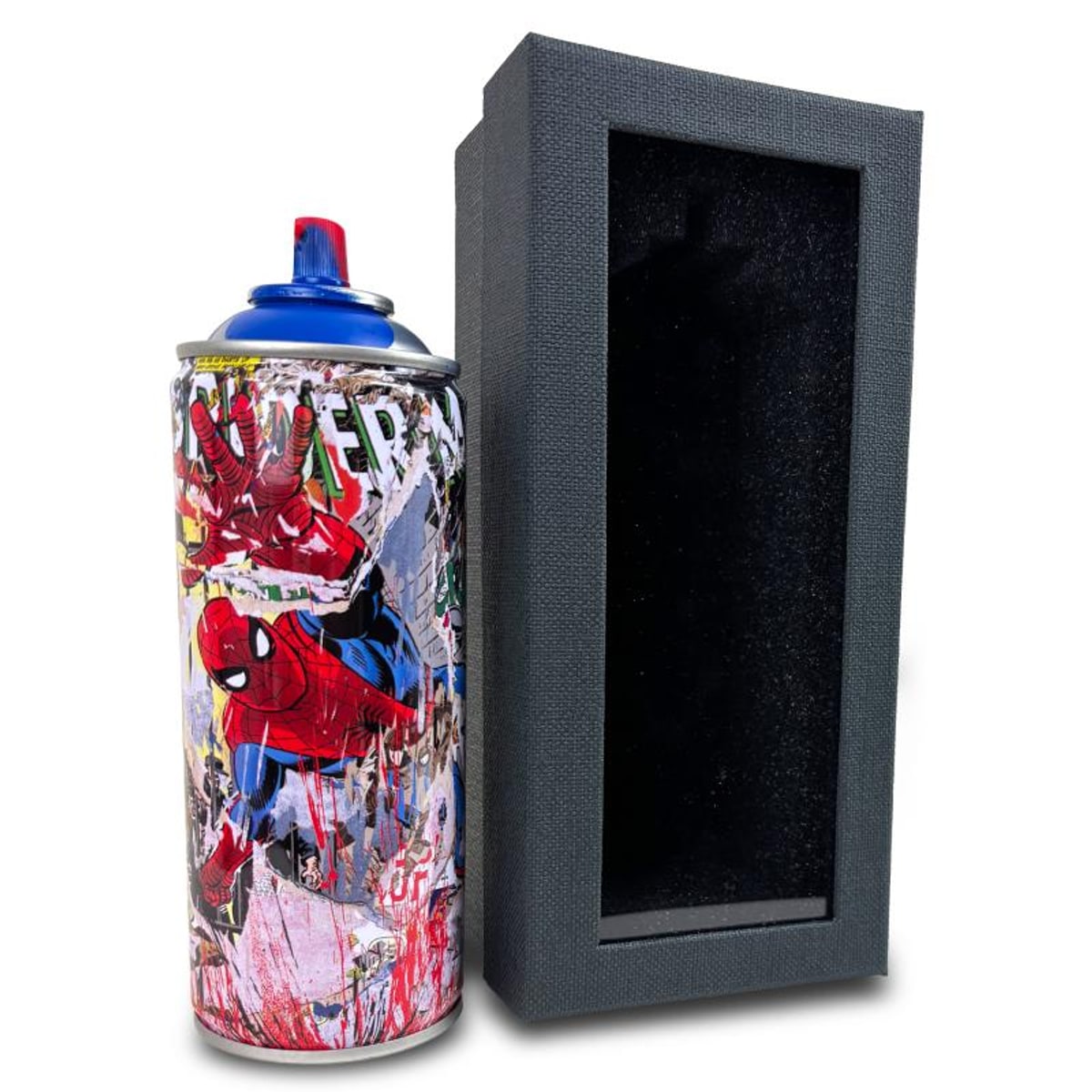 Mr Brainwash, "Spider-Man - BLUE" Hand Painted Limited Edition Spray Can, Numbered and Signed with Certificate of Authenticity.
