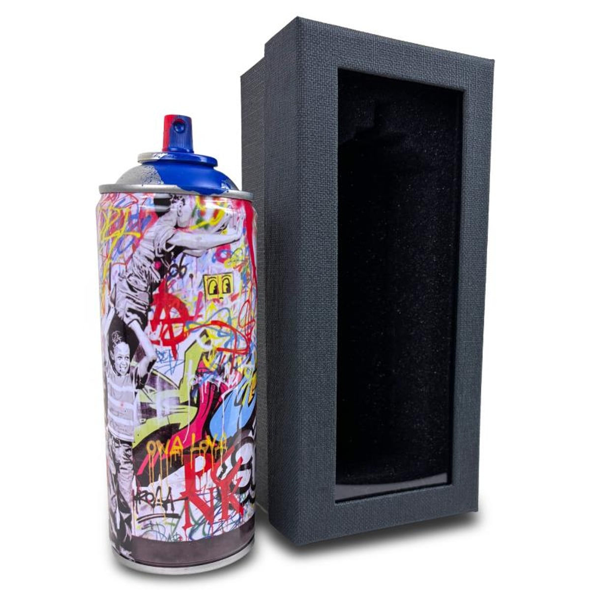 Mr Brainwash, "Never, Never Give Up - BLUE" Hand Painted Limited Edition Spray Can, Numbered and Signed with Certificate of Authenticity.
