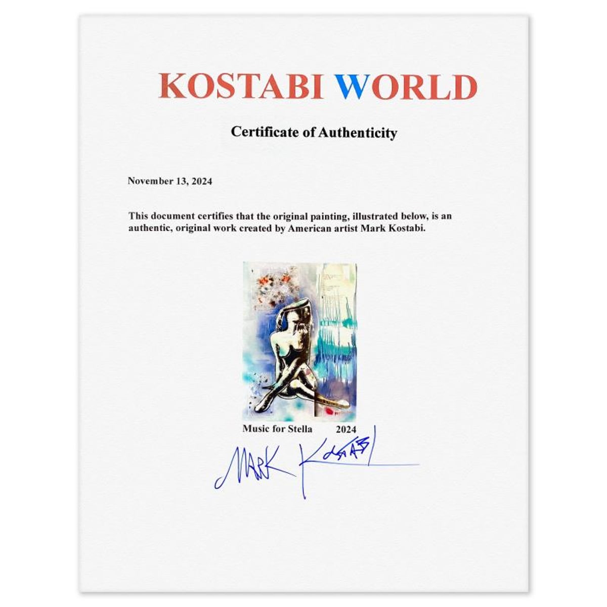 Mark Kostabi, "Music for Stella" Framed Original Mixed Media Painting, Hand Signed with Certificate of Authenticity.