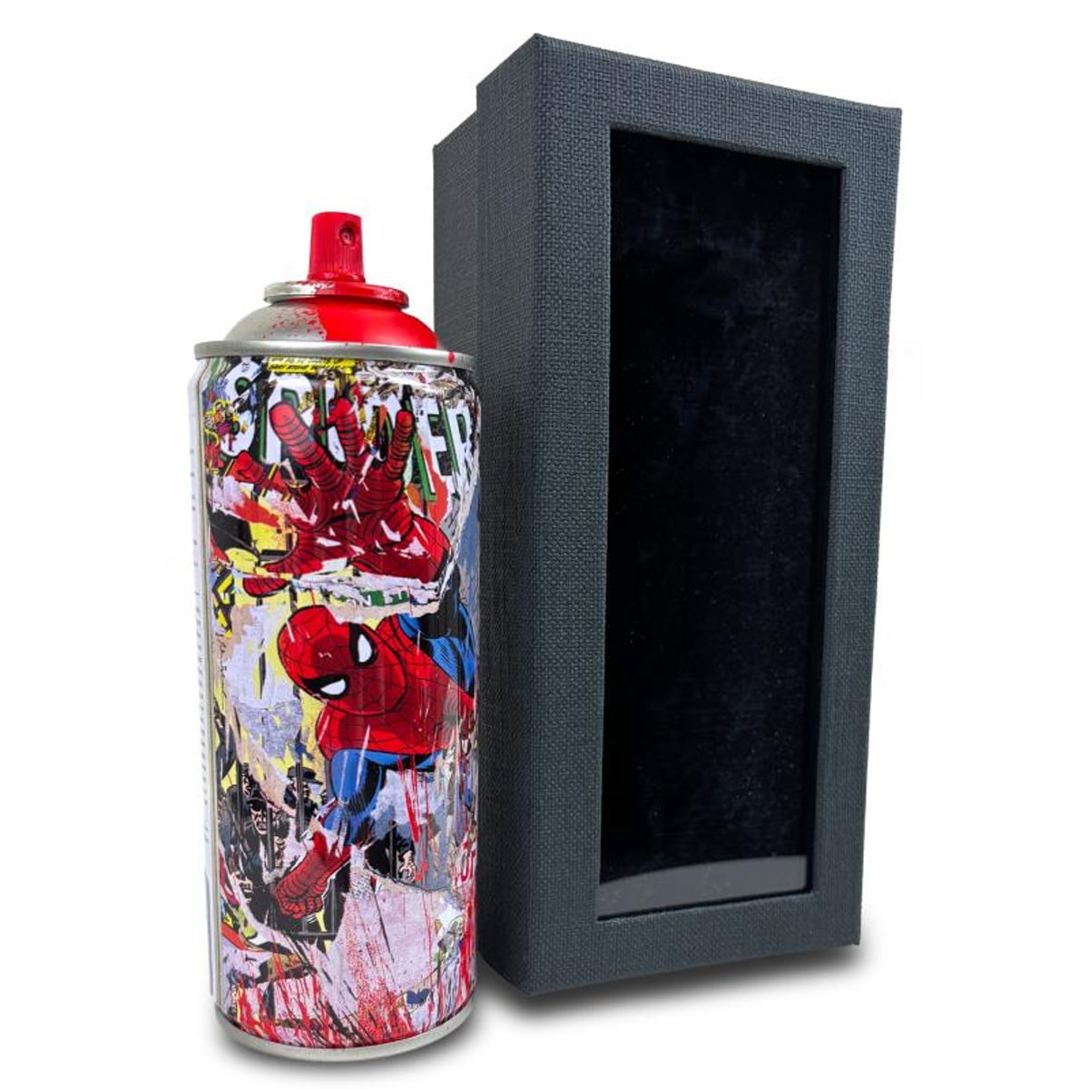 Mr Brainwash, "Spider-Man - RED" Hand Painted Limited Edition Spray Can, Numbered and Signed with Certificate of Authenticity.