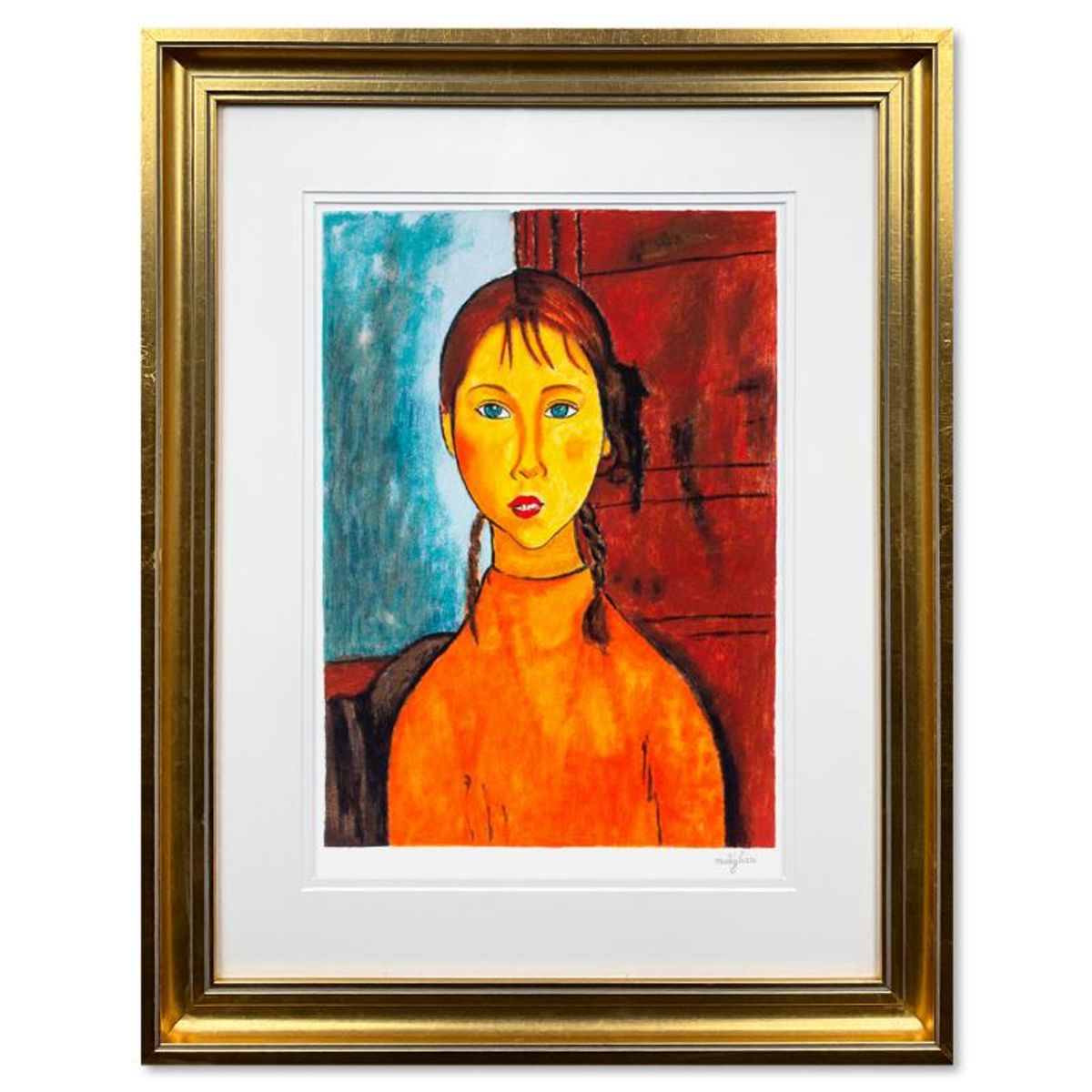 Amedeo Modigliani (1884-1920), "Bambina Con Trecce" Framed Limited Edition Serigraph with Letter of Authenticity.
