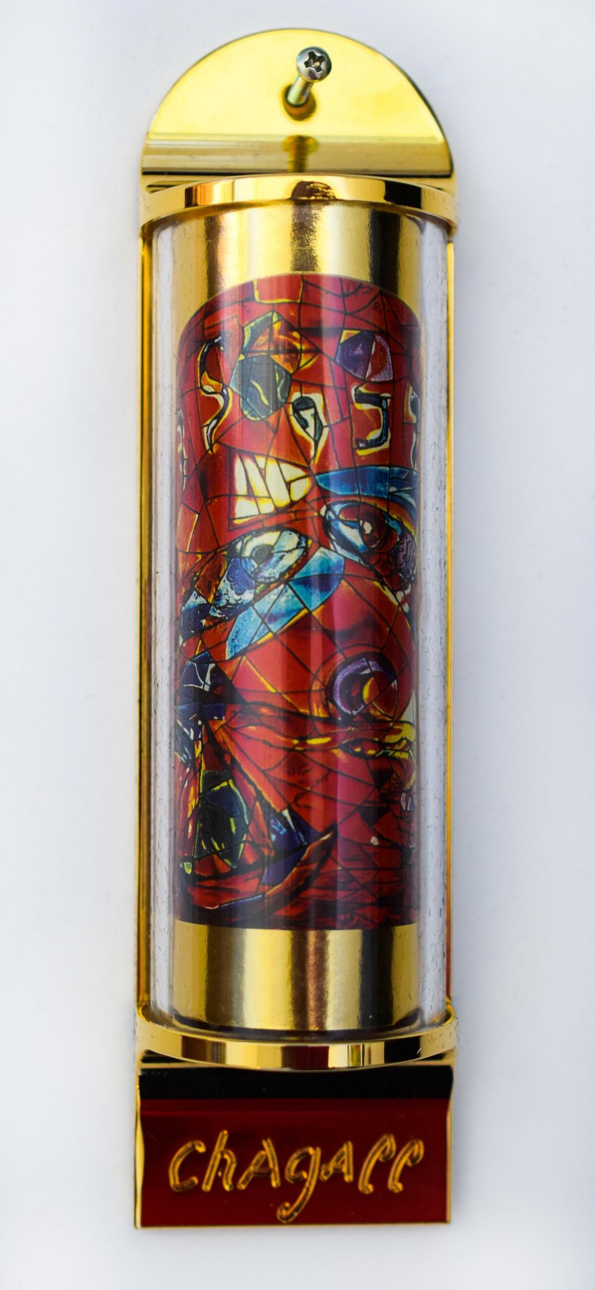 Marc Chagall- Mezuzah - silkscreen on 24K gold plated bronze "12 Tribes Hadassah Windows - Zebulun"