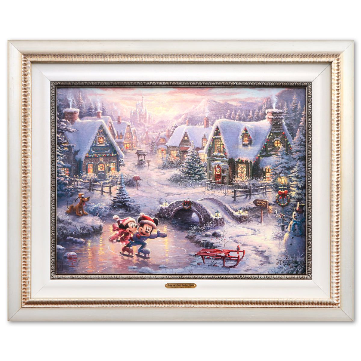 Thomas Kinkade- Hand Embellished Giclee on Canvas "Mickey and Minnie Sweetheart Holiday"