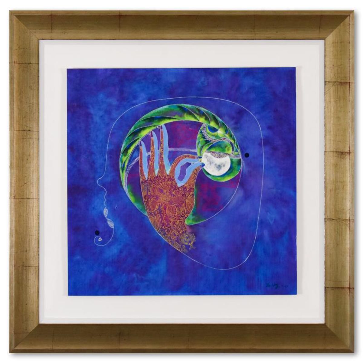 Lu Hong, "Mudra - Dharmacakra (2011)" Framed Original Mixed Media Painting, Hand Signed with Letter of Authenticity.