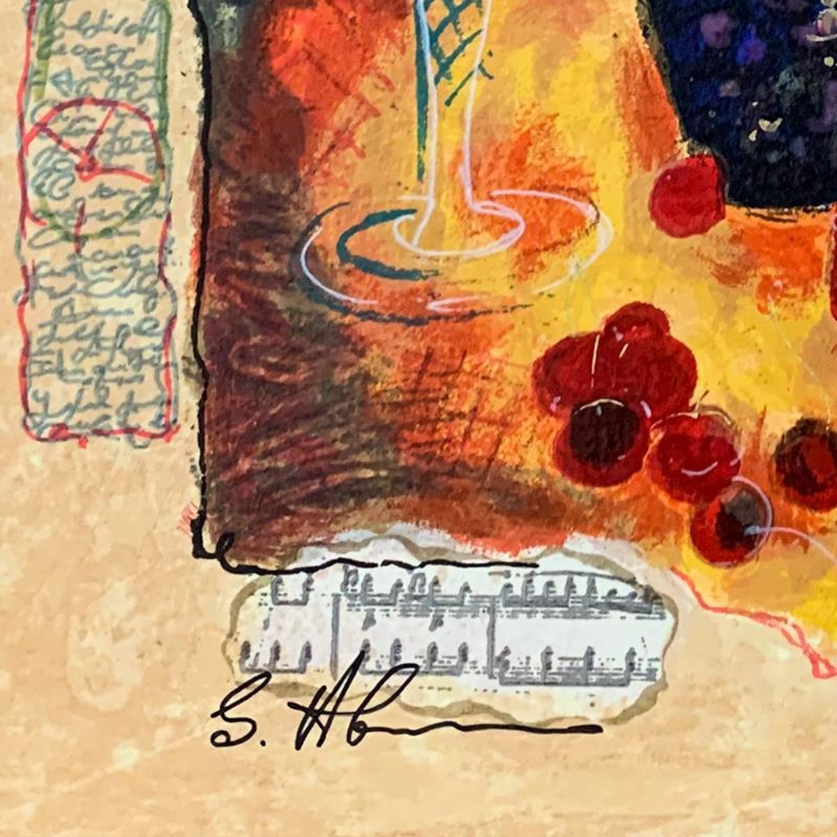Alexander Galtchansky (1959-2008) and Tanya Wissotzky (1959-2006), "Red Cherries" Hand Signed Limited Edition Serigraph on Paper with Letter of Authenticity.