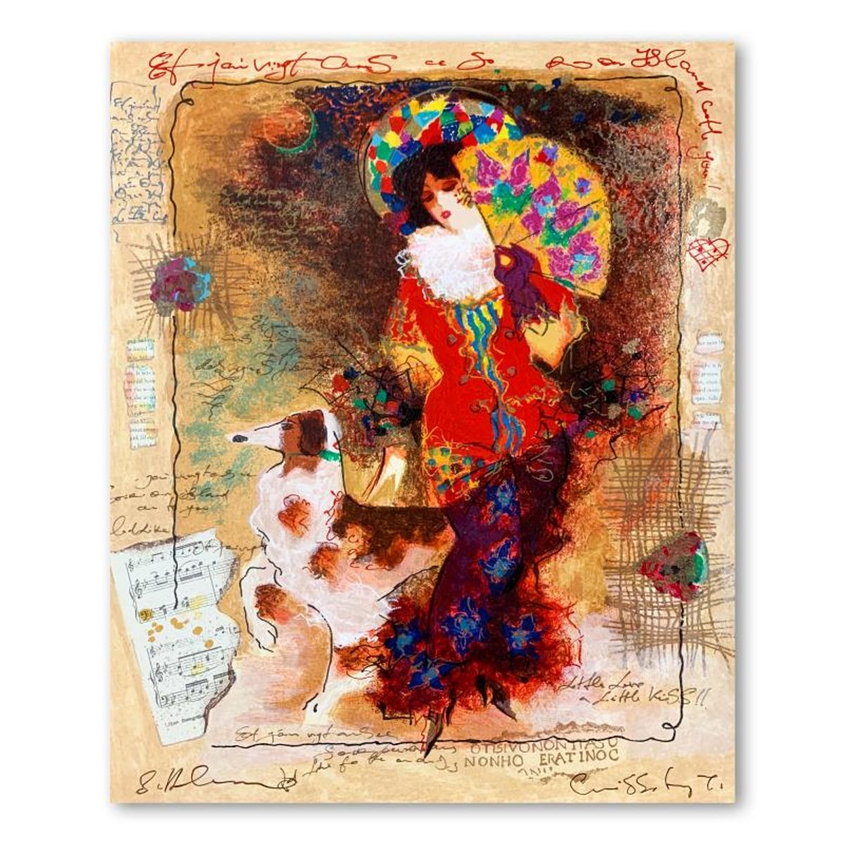 Alexander Galtchansky (1959-2008) and Tanya Wissotzky (1959-2006), "Lady with Dog" Hand Signed Limited Edition Serigraph on Paper with Letter of Authenticity.