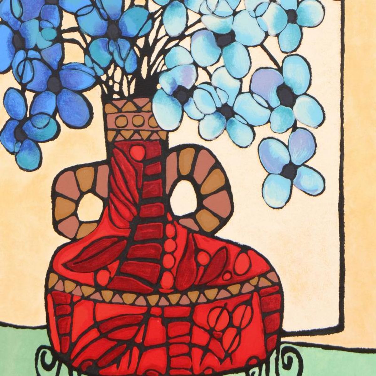 Avi Ben-Simhon, "Blue Flowers" Limited Edition Serigraph, Numbered and Hand Signed with Certificate of Authenticity.