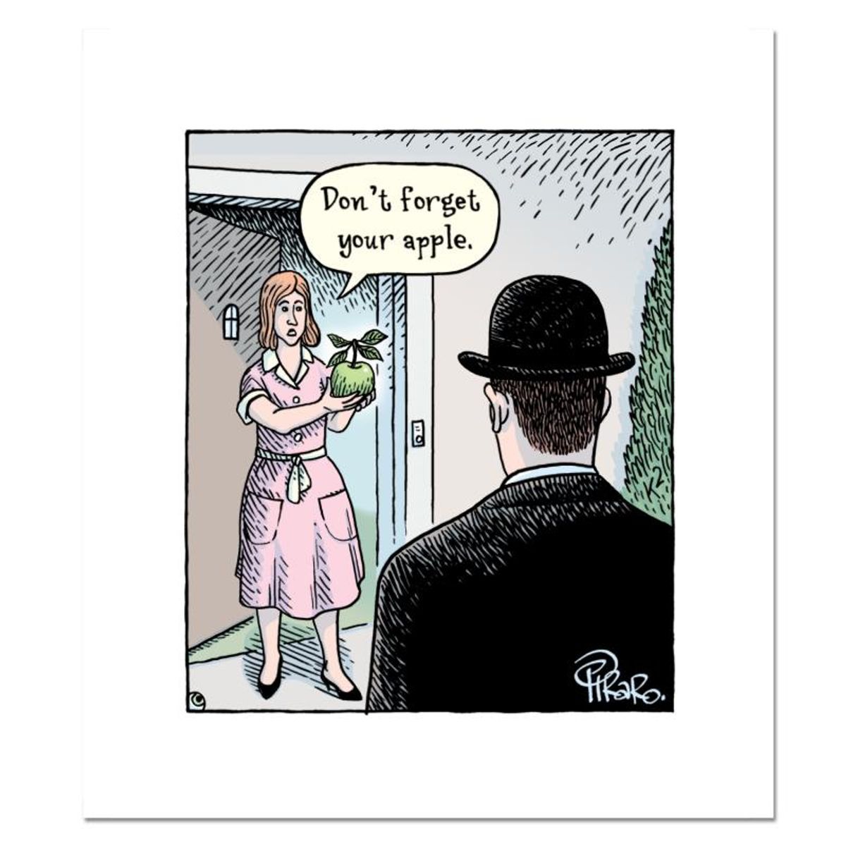 Bizarro, "Magritte Apple" Numbered Limited Edition Hand Signed by Creator Dan Piraro; Letter of Authenticity.