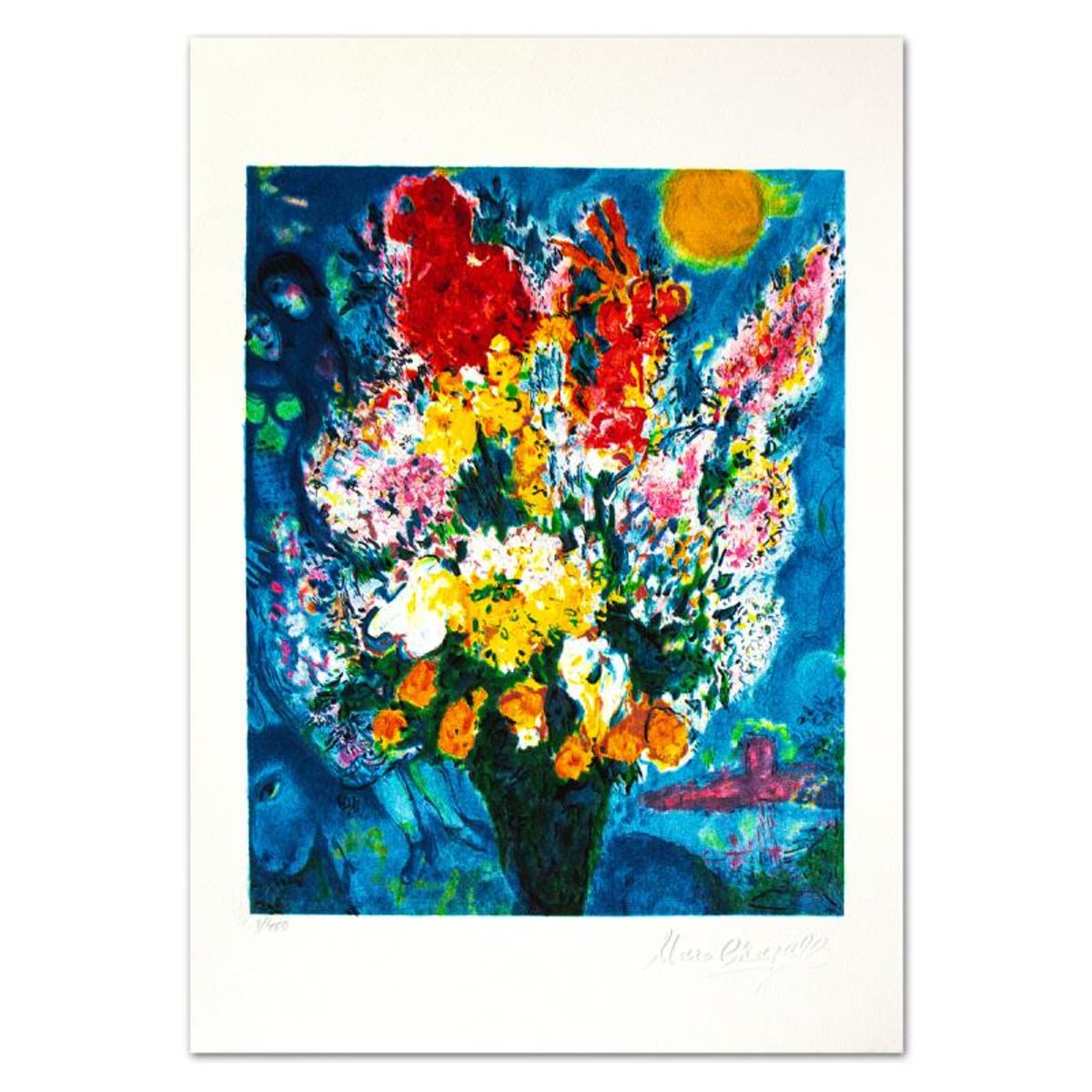 Marc Chagall (1887-1985), "Le Bouquet Illuminant Le Ciel" Limited Edition Lithograph with Letter of Authenticity.