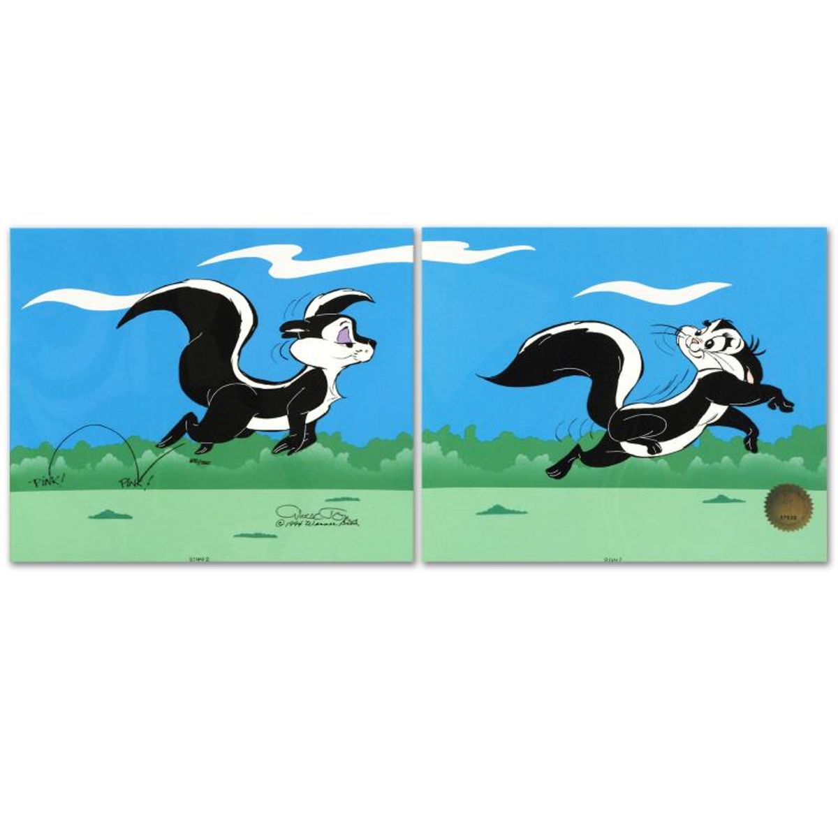 Chuck Jones (1912-2002), "Le Pursuit" Hand Signed Limited Edition Animation Cel with Hand Painted Color; Certificate of Authenticity.