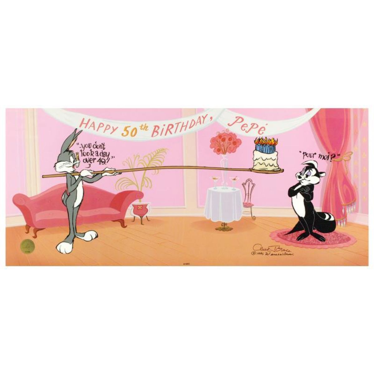 Chuck Jones (1912-2002), "Pepe's 50th Birthday" Hand Signed Limited Edition Animation Cel with Hand Painted Color; Certificate of Authenticity.