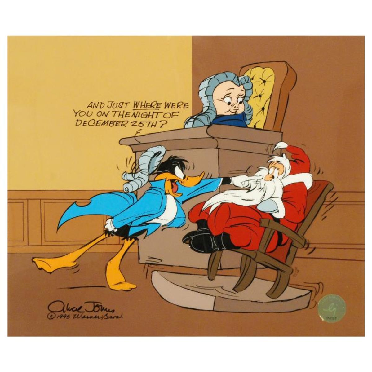 Chuck Jones (1912-2002), "Santa on Trial" Hand Signed Limited Edition Animation Cel with Hand Painted Color; Certificate of Authenticity.