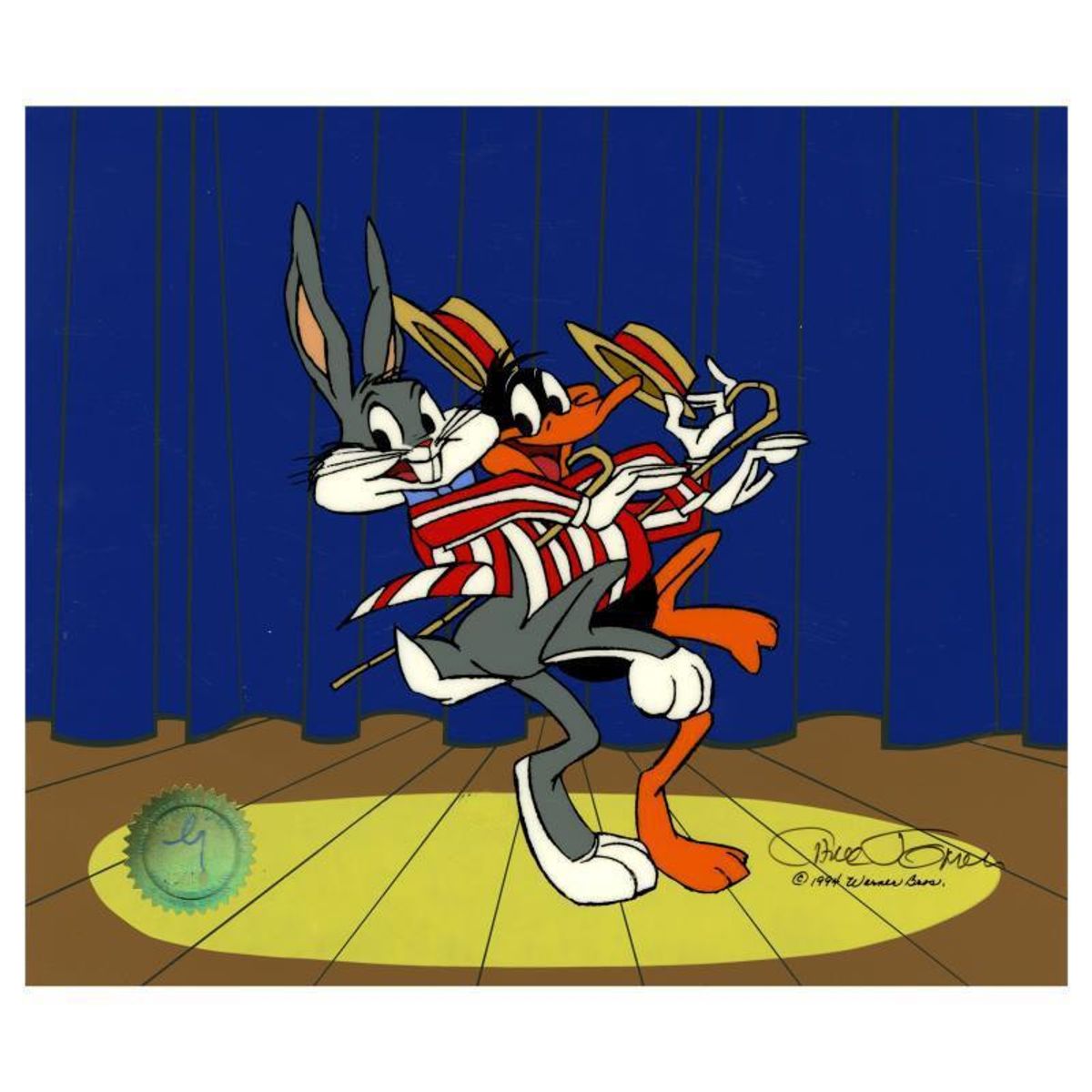 Chuck Jones (1912-2002), "Bugs And Daffy: Curtain Call" Hand Signed Limited Edition Animation Cel with Hand Painted Color; Certificate of Authenticity.