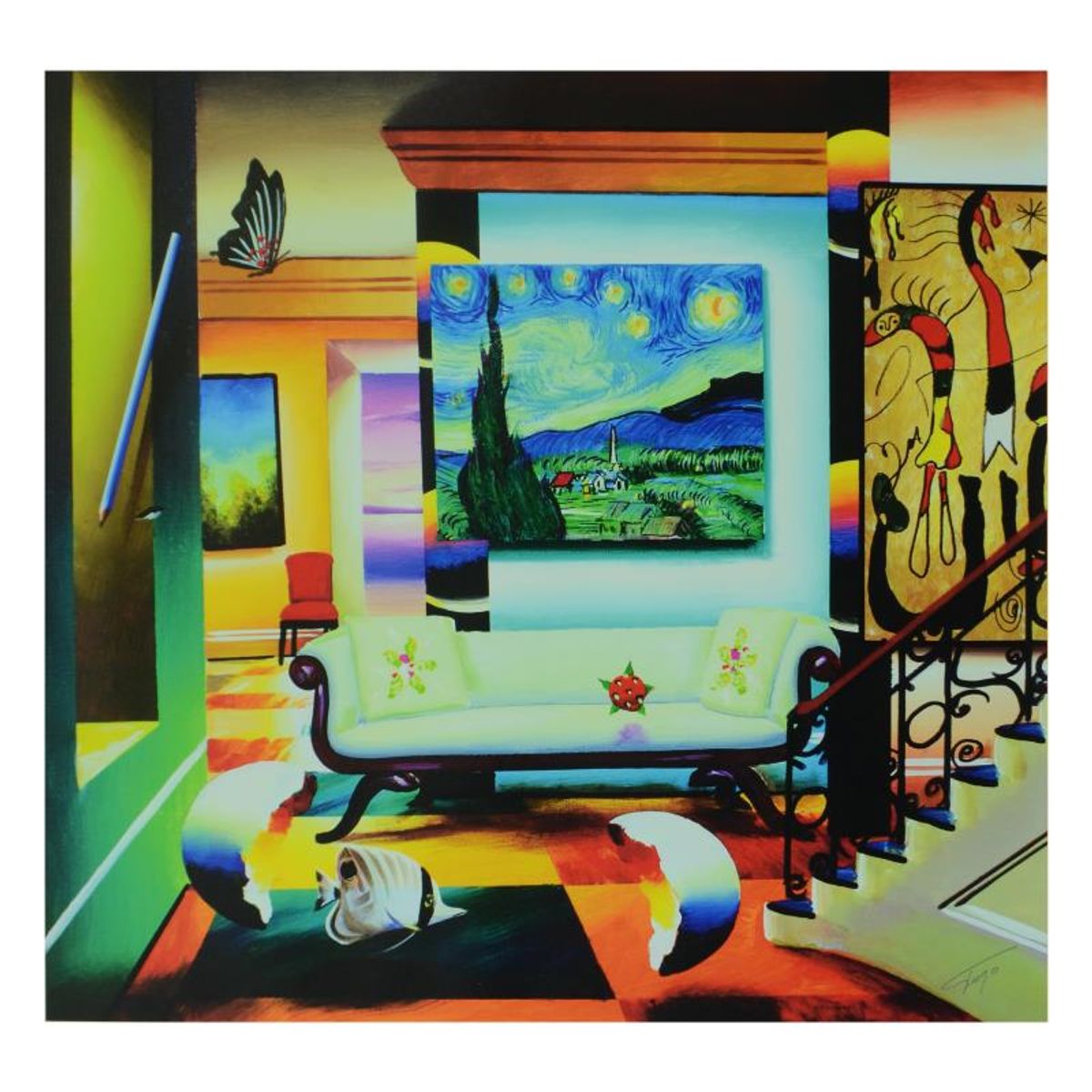 Ferjo, "Salon Of Van Gogh" Limited Edition on Canvas, Numbered and Signed with Letter of Authenticity.