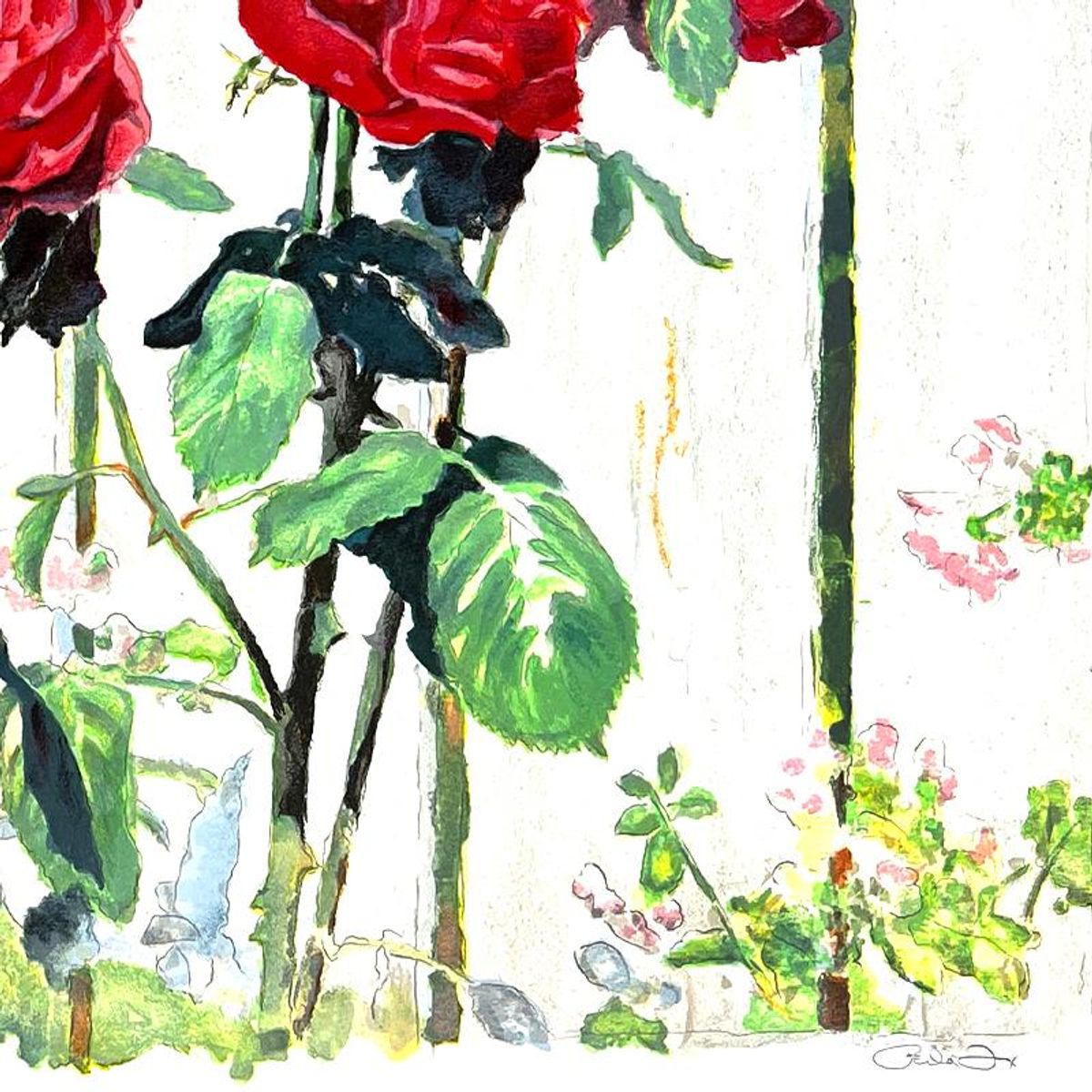 Perla Fox, "Roses" Hand Signed Limited Edition Serigraph with Letter of Authenticity.