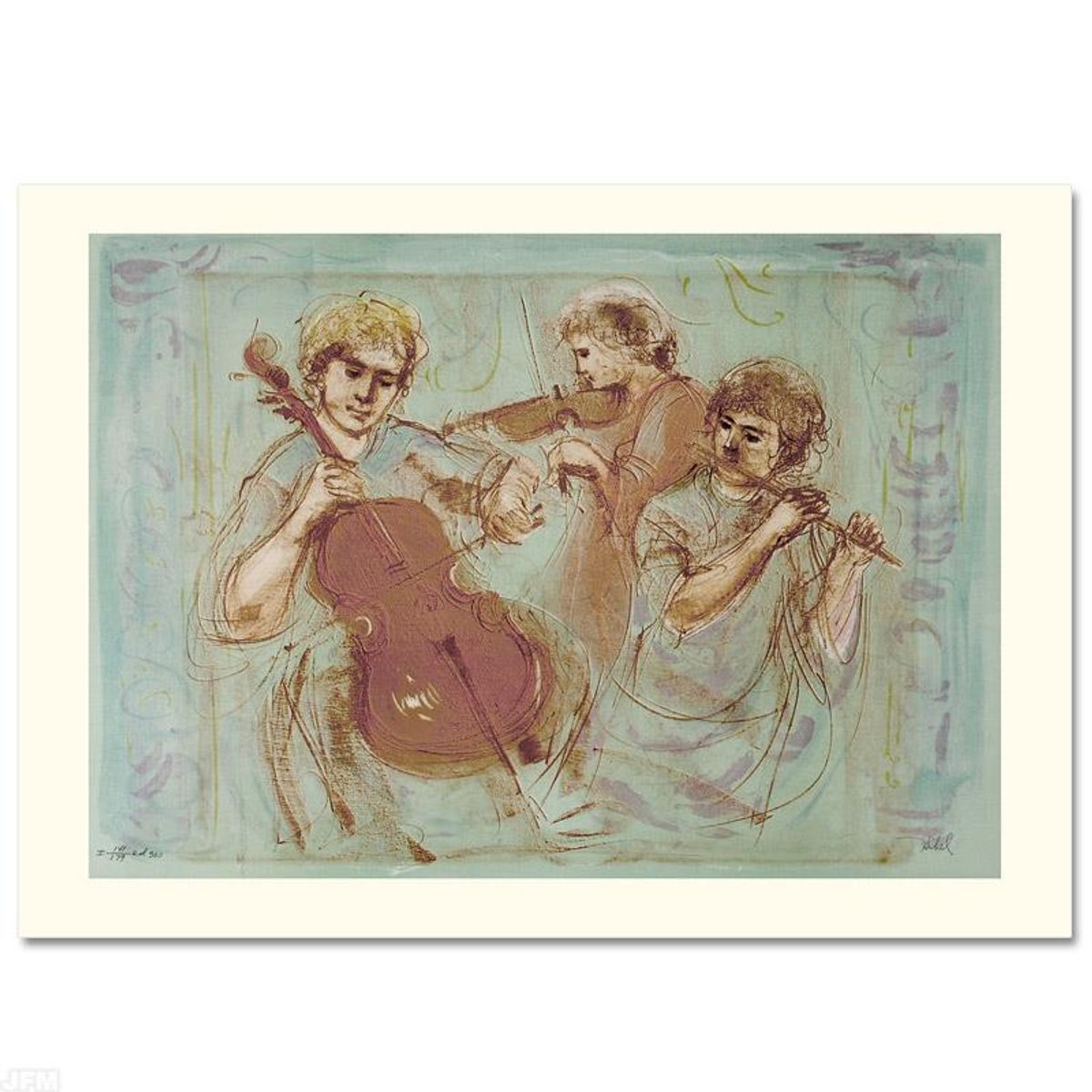 Edna Hibel (1917-2014), "Trio" Hand Signed Limited Edition Lithograph with Certificate of Authenticity.